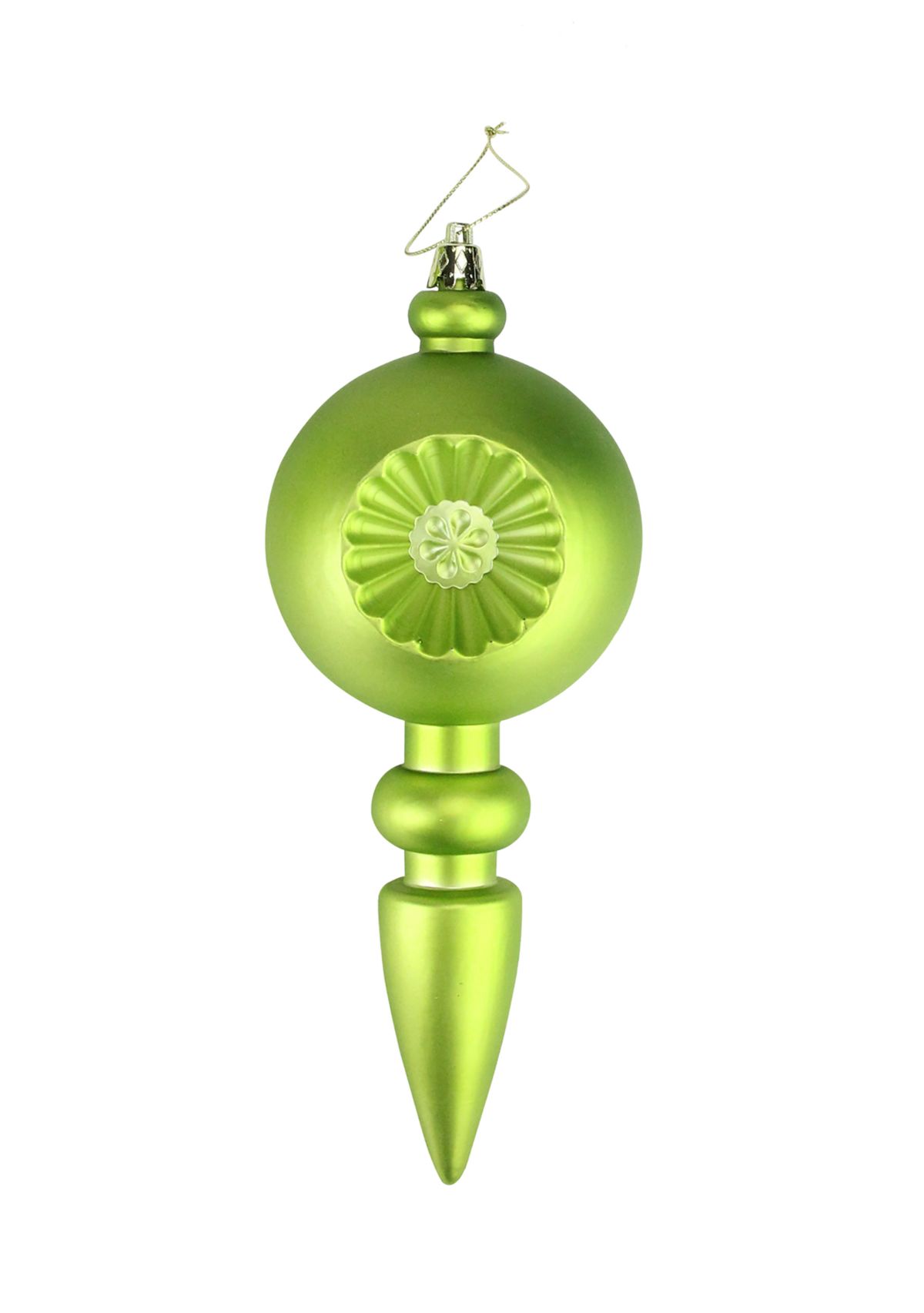 4 Count Matte Green Kiwi Retro Reflector Shatterproof 7.5" Christmas Finial Ornaments  