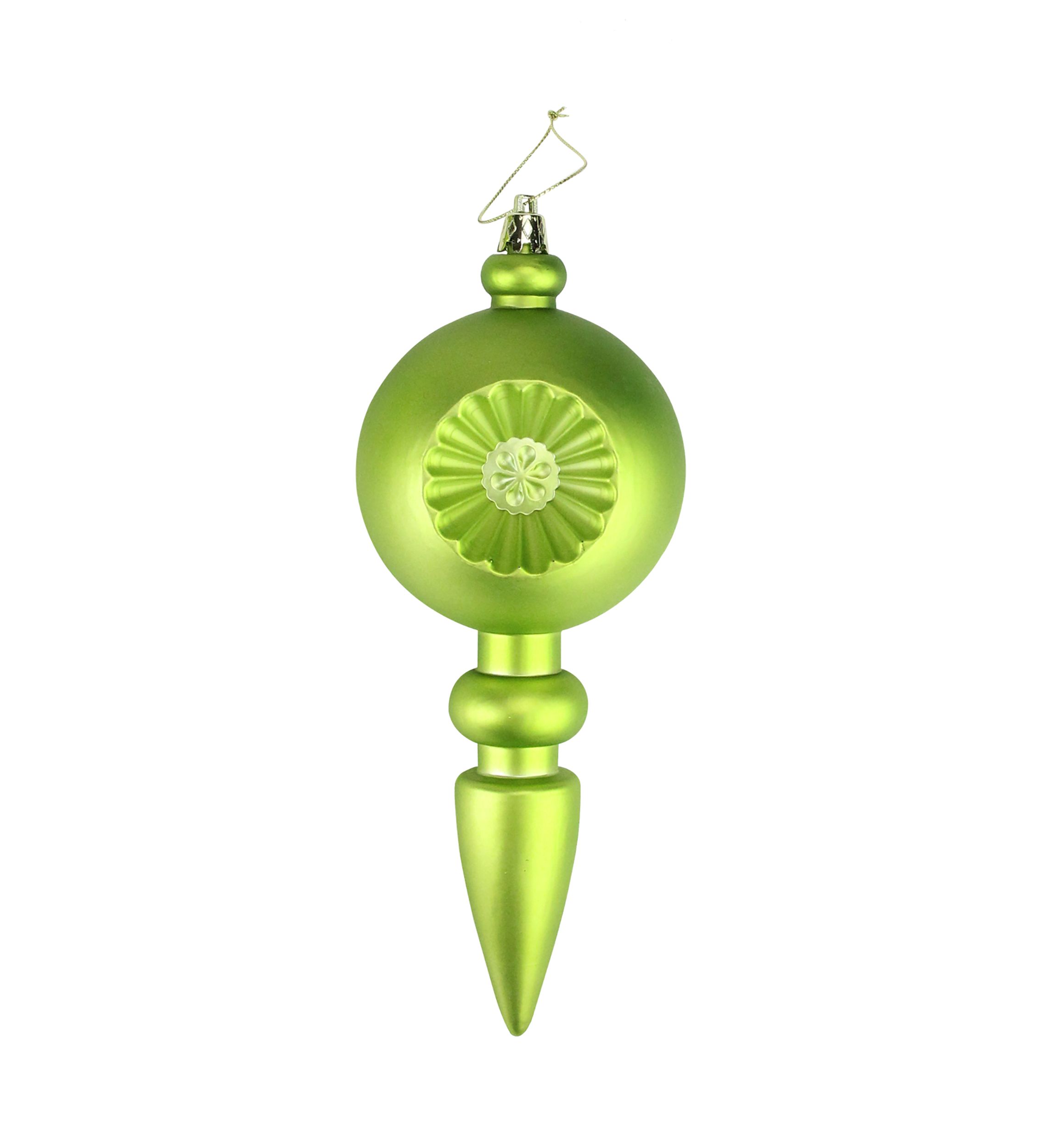 4 Count Matte Green Kiwi Retro Reflector Shatterproof 7.5" Christmas Finial Ornaments  