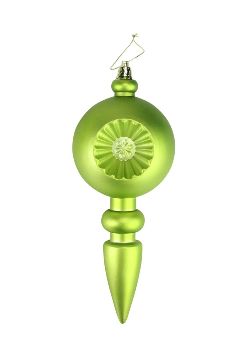 4 Count Matte Green Kiwi Retro Reflector Shatterproof 7.5" Christmas Finial Ornaments  