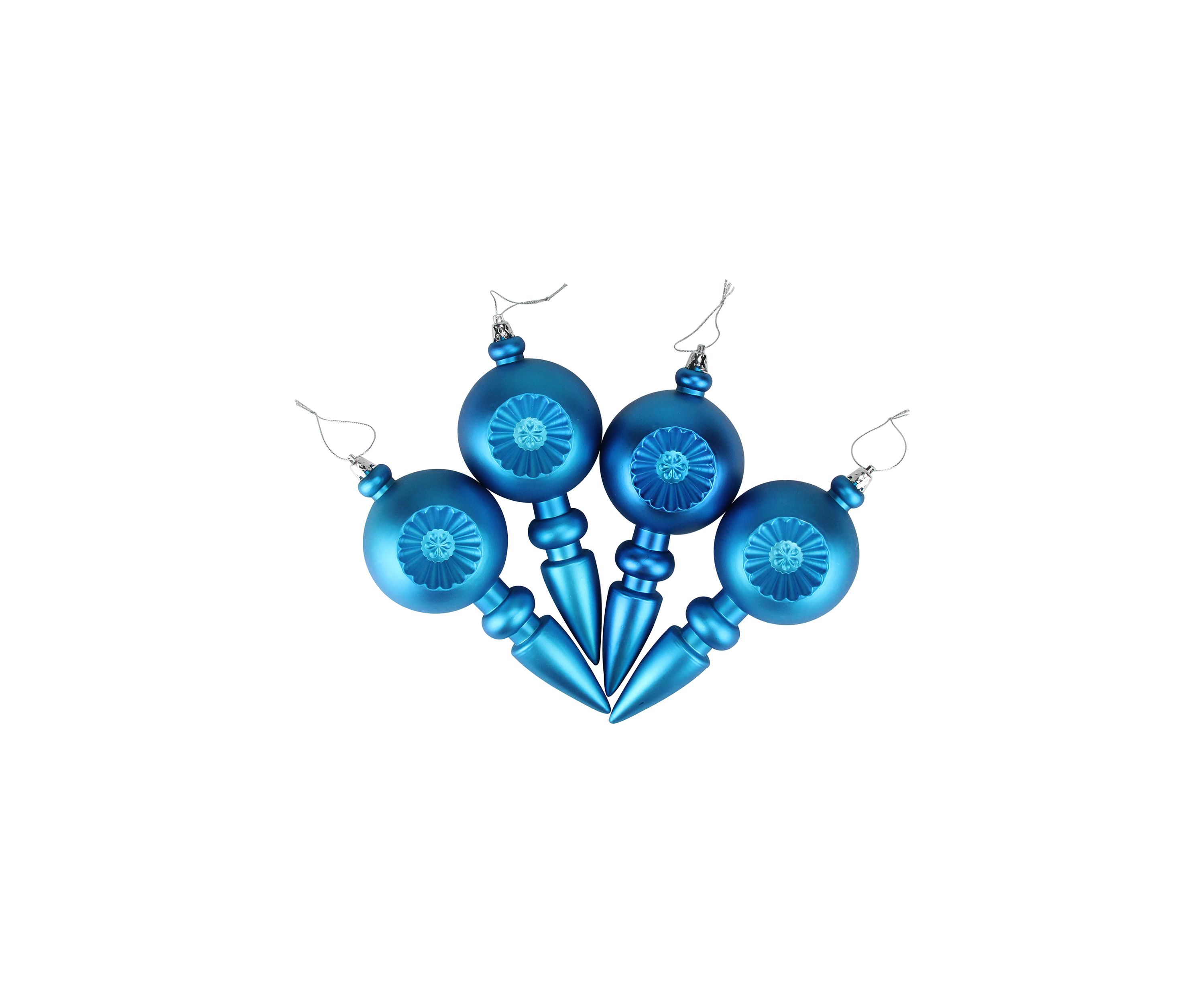 4 Count Turquoise Blue Shatterproof Matte Retro Reflector 7.5" Christmas Finial Ornaments 