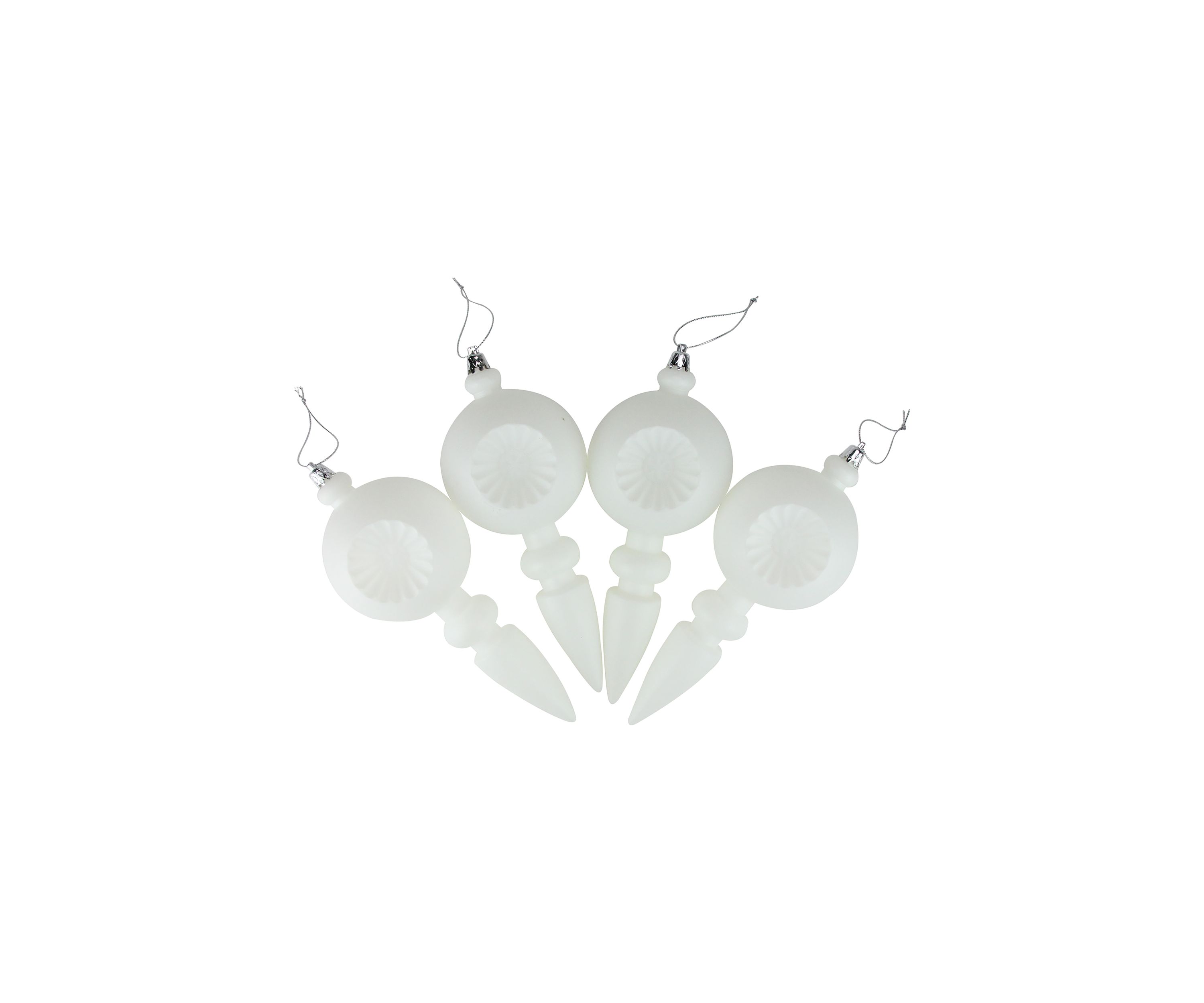4 Count White Retro Reflector Shatterproof Matte 7.5" Christmas Finial Ornaments 