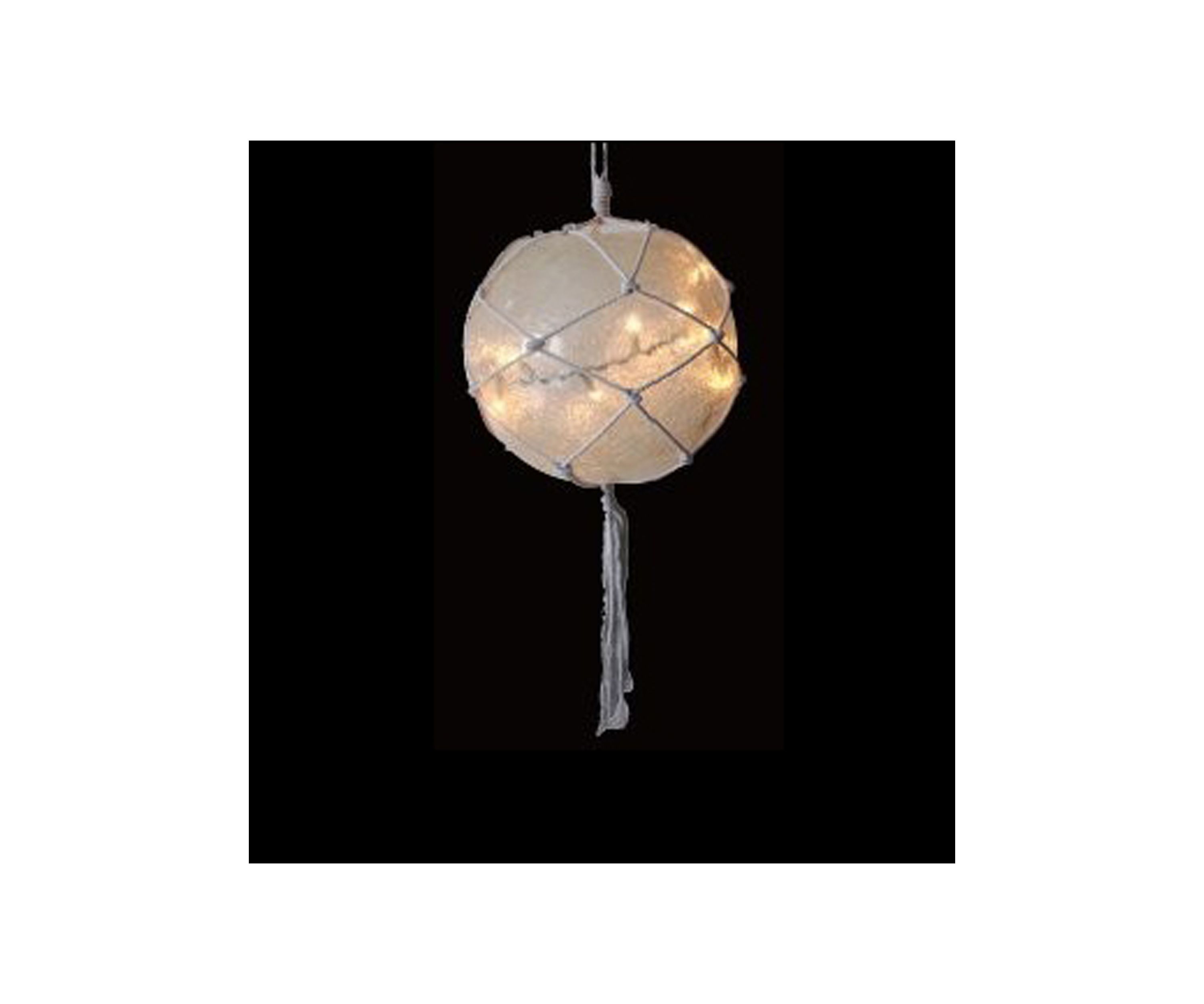 20Inch Off-White Ball with Macrame Rope Lighted Outdoor Christmas Decoration - White Wire