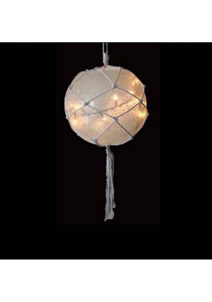 20Inch Off-White Ball with Macrame Rope Lighted Outdoor Christmas Decoration - White Wire