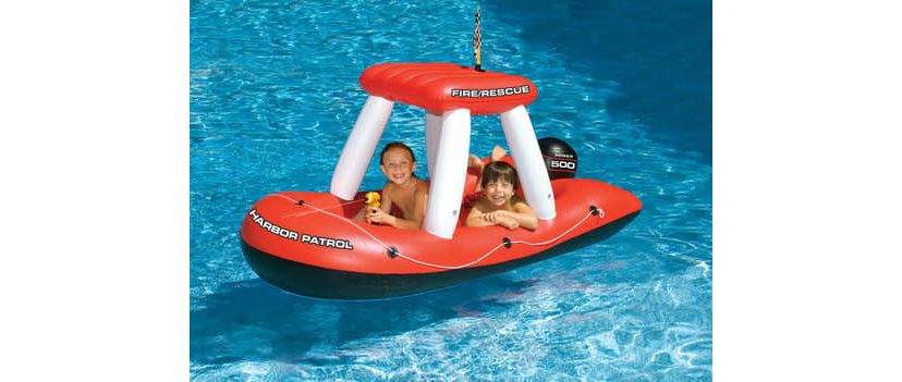 Inflatable Red and White Fire Boat Ride-On Water Squirter Swimming Pool Toy  60-Inch
