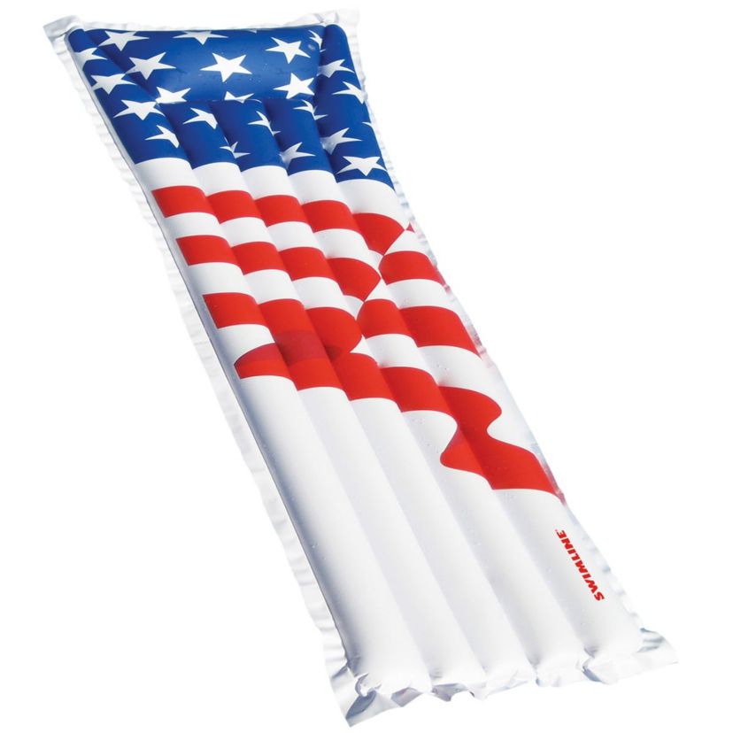 72-Inch Inflatable White and Red American Flag Swimming Pool Air Mattress