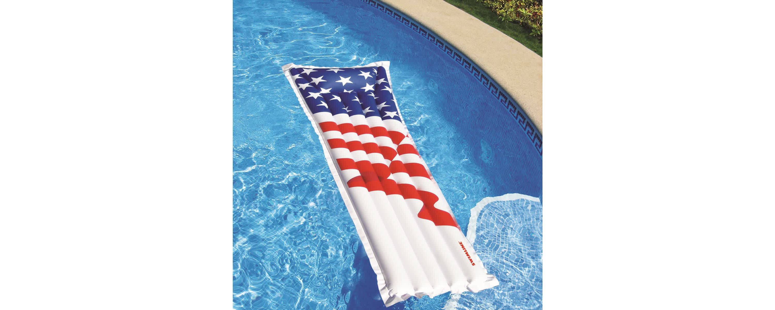 72-Inch Inflatable White and Red American Flag Swimming Pool Air Mattress