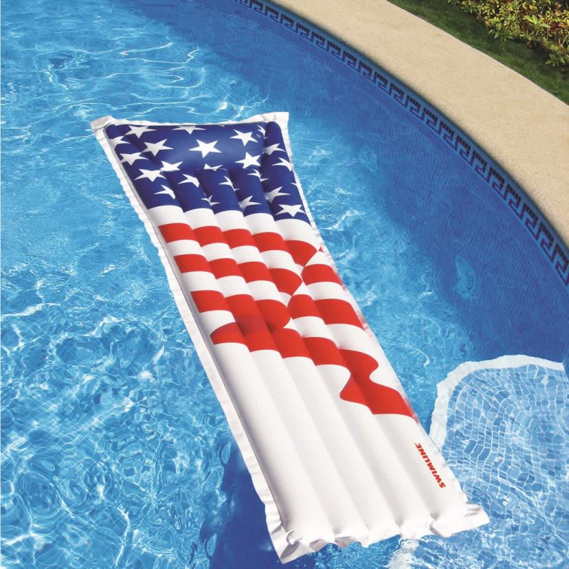 72-Inch Inflatable White and Red American Flag Swimming Pool Air Mattress