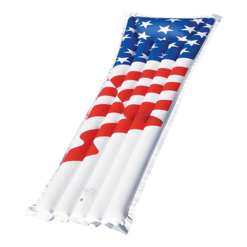 72-Inch Inflatable White and Red American Flag Swimming Pool Air Mattress