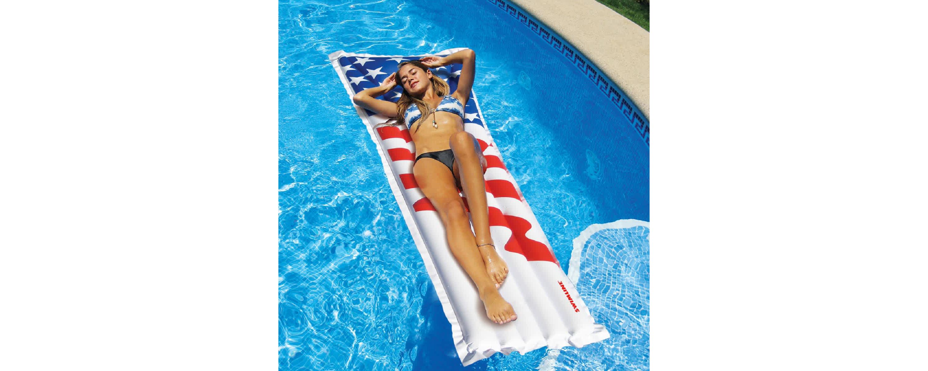 72-Inch Inflatable White and Red American Flag Swimming Pool Air Mattress