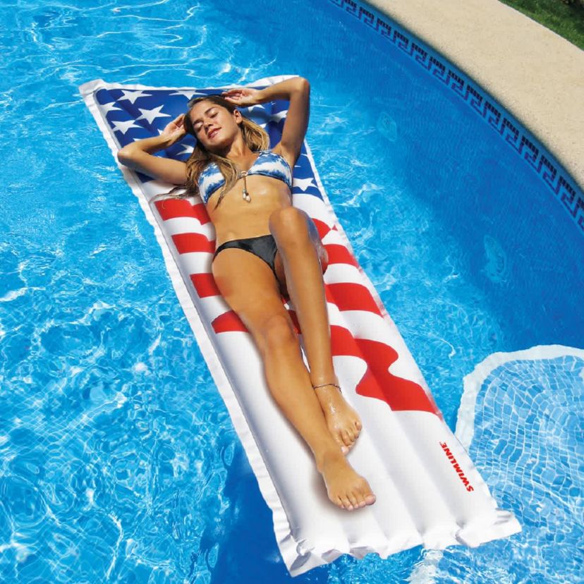 72-Inch Inflatable White and Red American Flag Swimming Pool Air Mattress