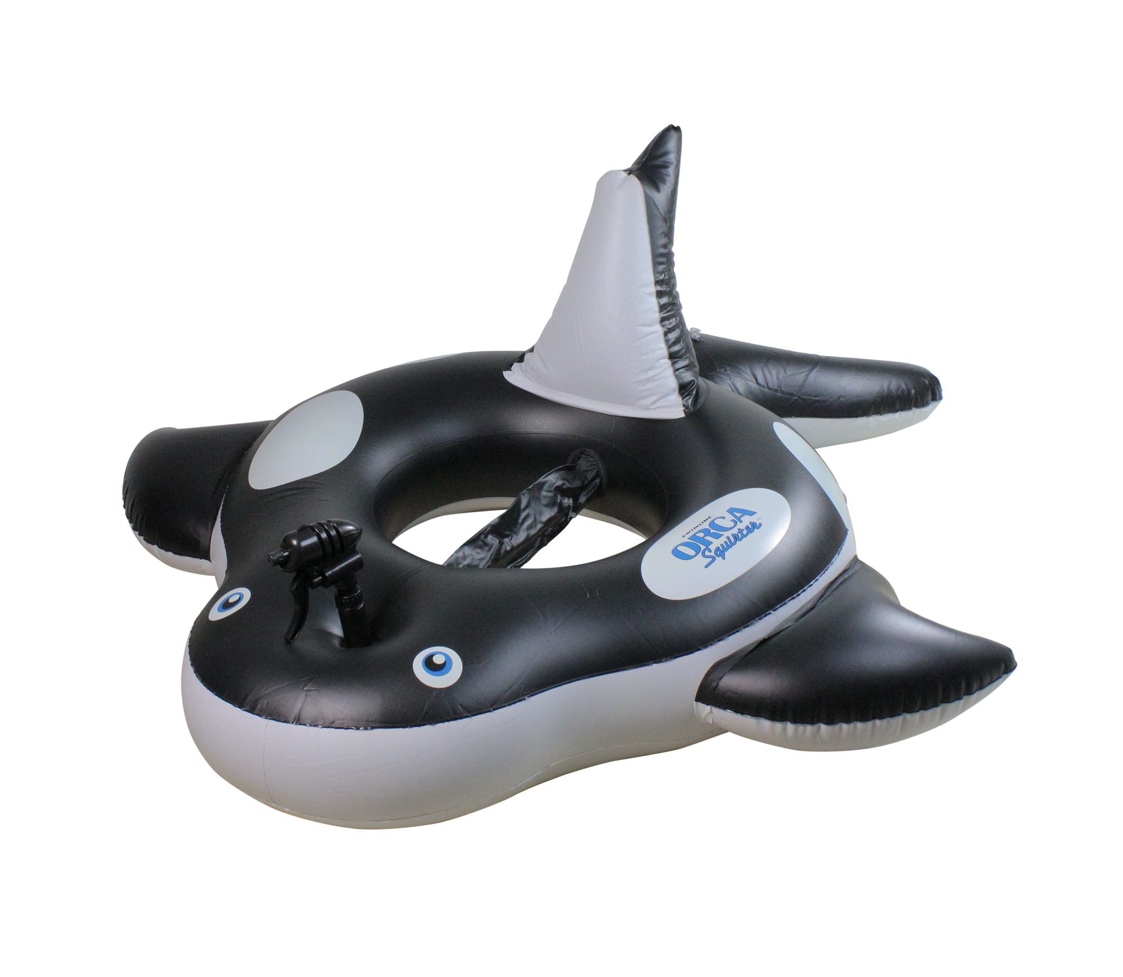 60" Inflatable Black and White Orca Whale Squirter Swimming Pool Float