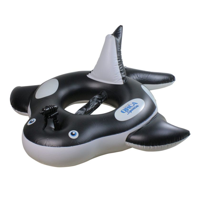 60" Inflatable Black and White Orca Whale Squirter Swimming Pool Float