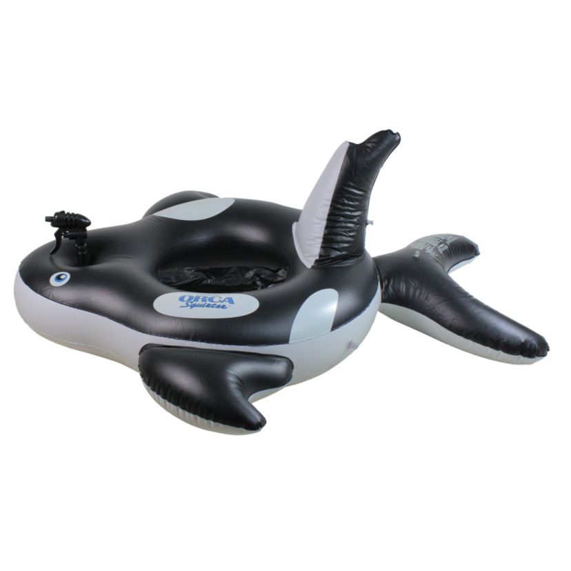60" Inflatable Black and White Orca Whale Squirter Swimming Pool Float