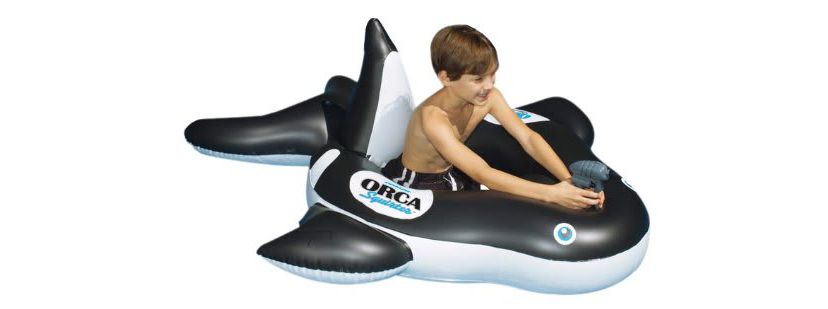 60" Inflatable Black and White Orca Whale Squirter Swimming Pool Float