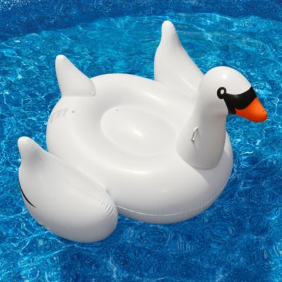 Swim Central 75"" Inflatable White And Black Giant Swan Swimming Pool Ride-On Float Toy -  0723815906212