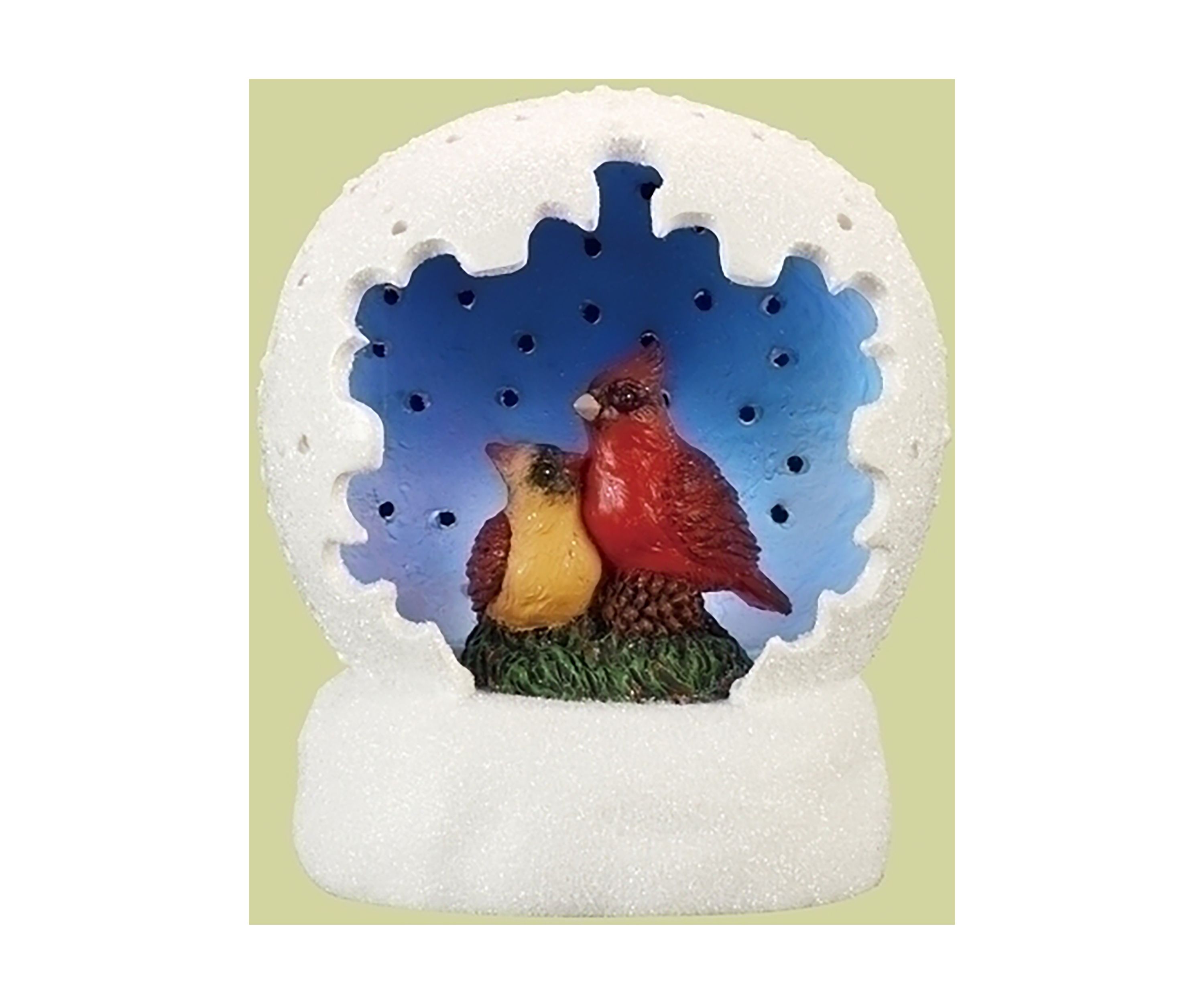 4Inch White and Blue LED Lighted Cardinal Pair Christmas Tabletop Dome