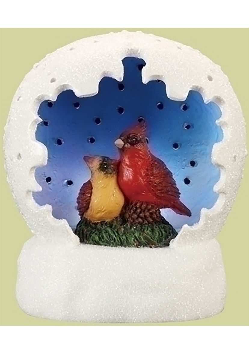 4Inch White and Blue LED Lighted Cardinal Pair Christmas Tabletop Dome