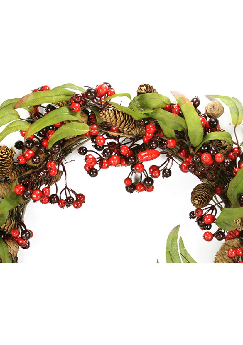 Red Berry and Pine Cone Artificial Christmas Wreath - 24" Unlit