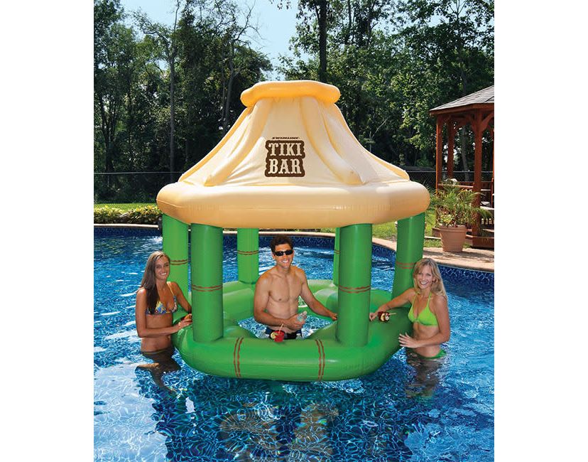 7.5 Cream and Green Tropical Inflatable Swimming Pool Floating Tiki Bar
