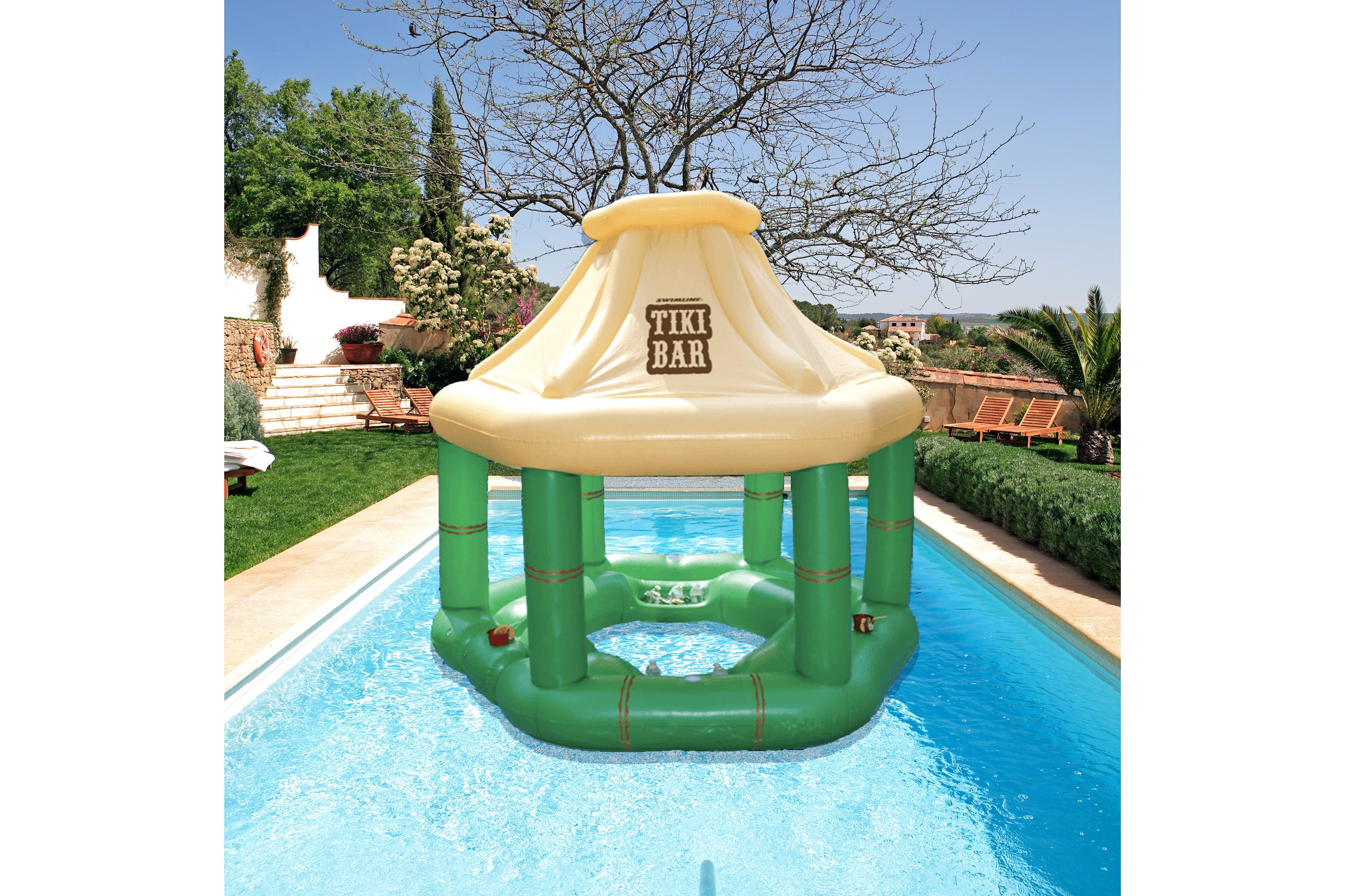 7.5 Cream and Green Tropical Inflatable Swimming Pool Floating Tiki Bar