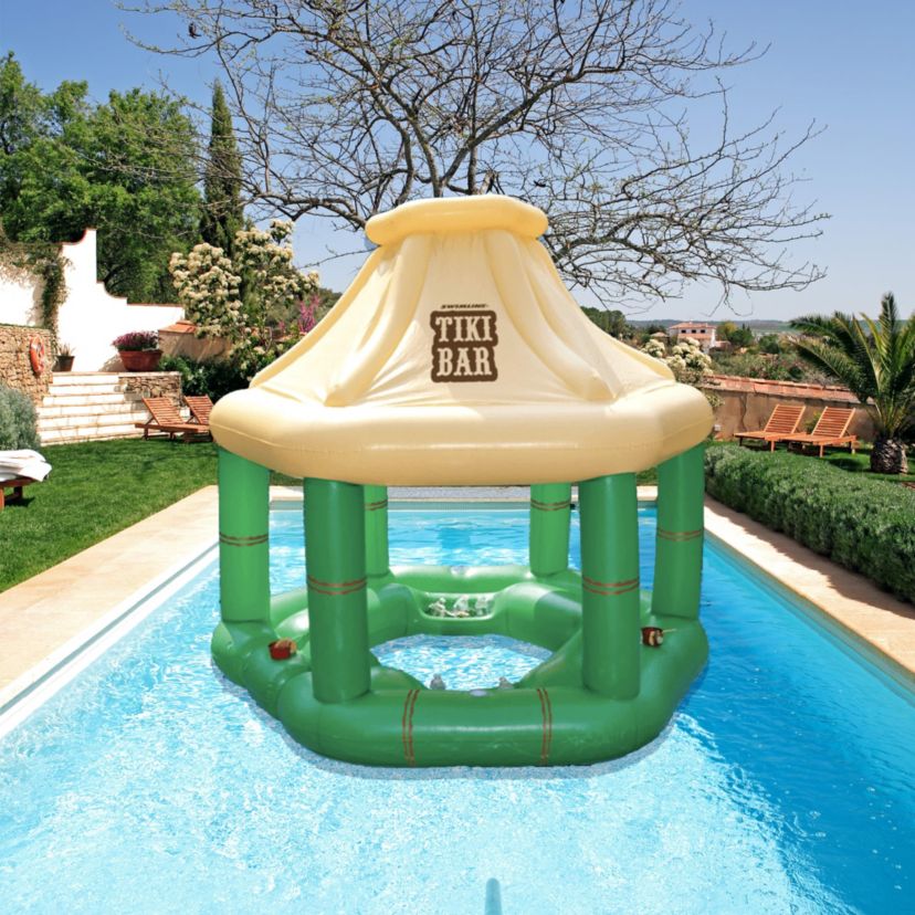 7.5 Cream and Green Tropical Inflatable Swimming Pool Floating Tiki Bar