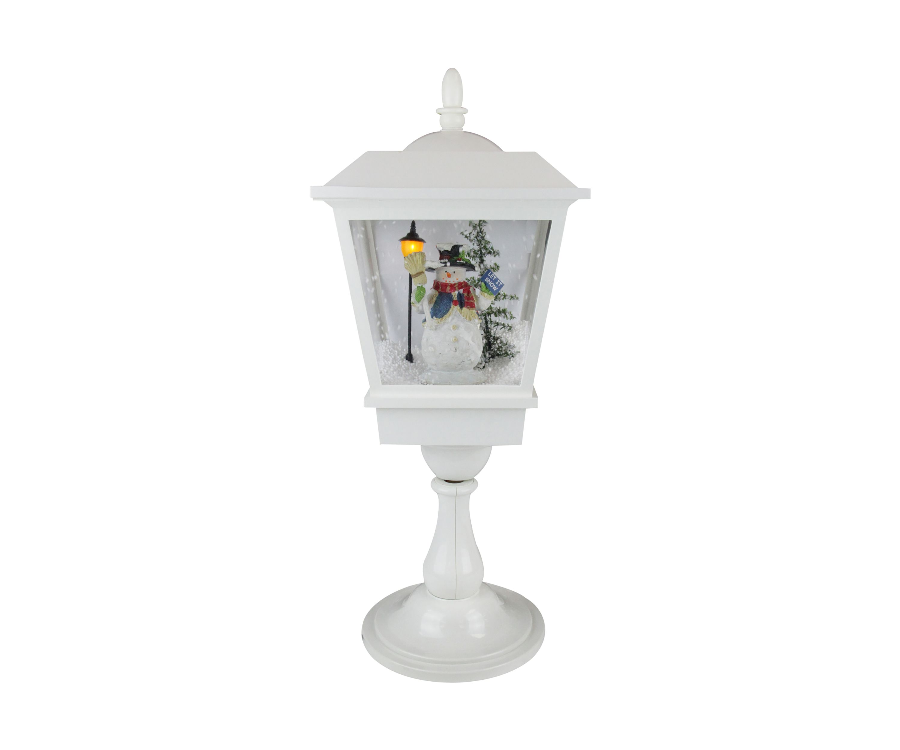 25.25" Lighted Musical Snowman Snowing White Table Top Christmas Street Lamp