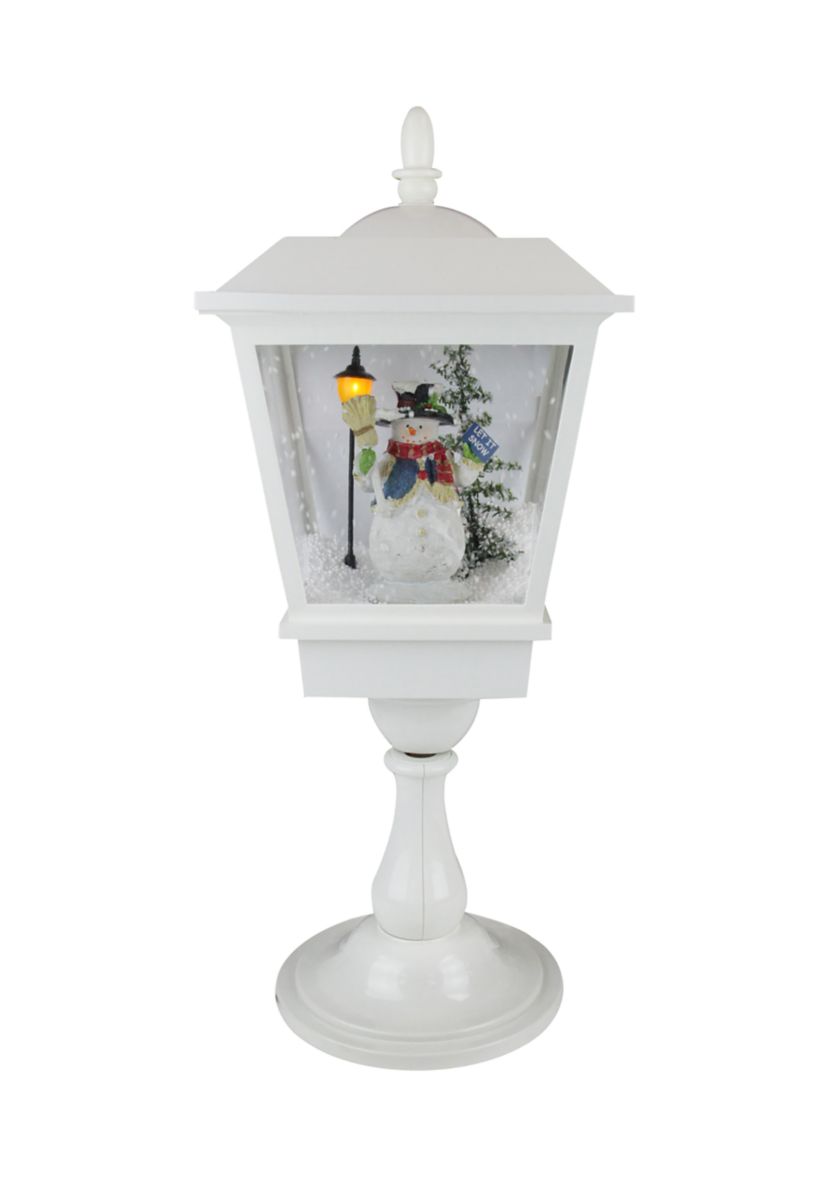 25.25" Lighted Musical Snowman Snowing White Table Top Christmas Street Lamp