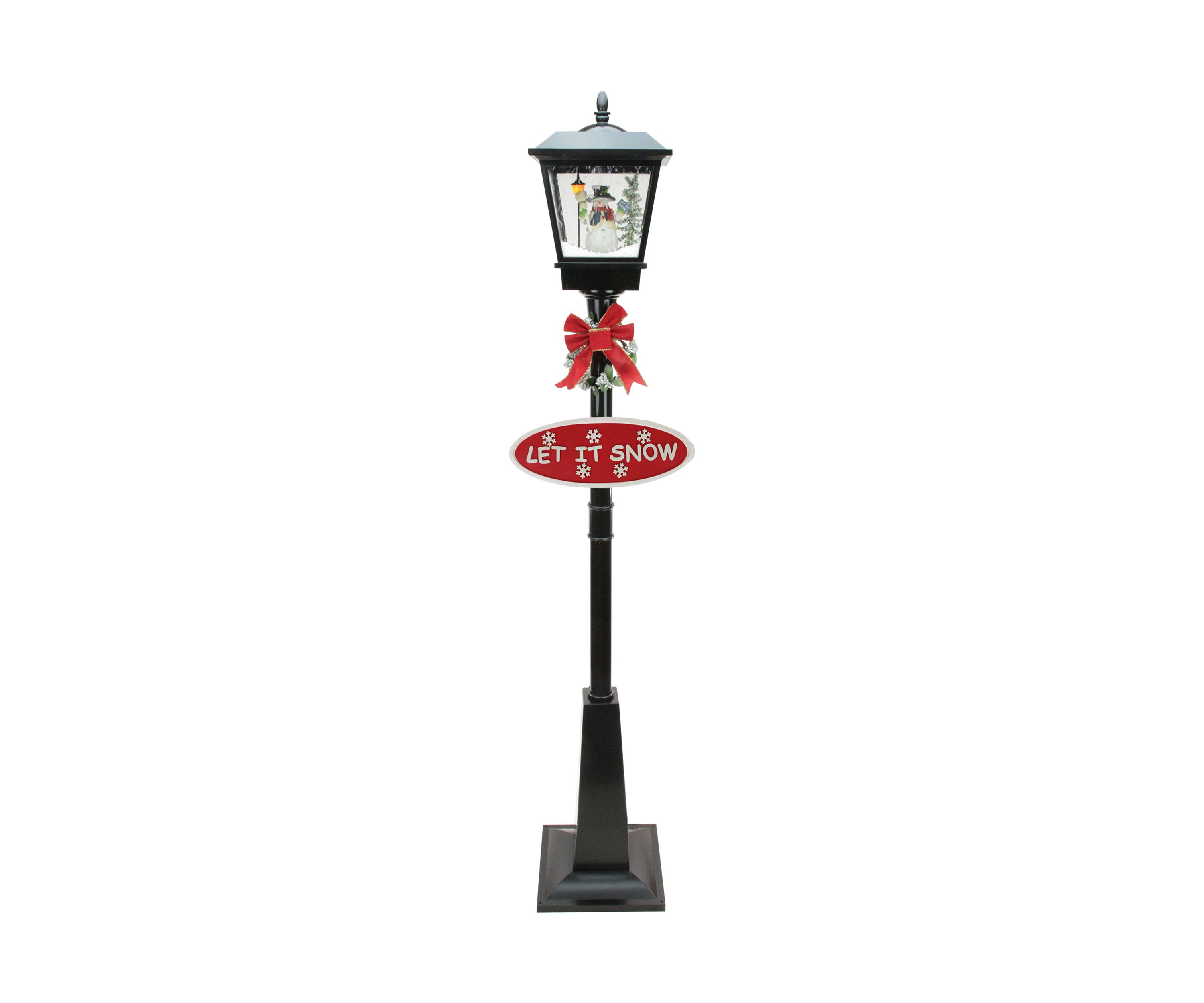 70.75" Black Lighted Musical Snowman Vertical Snowing Christmas Street Lamp