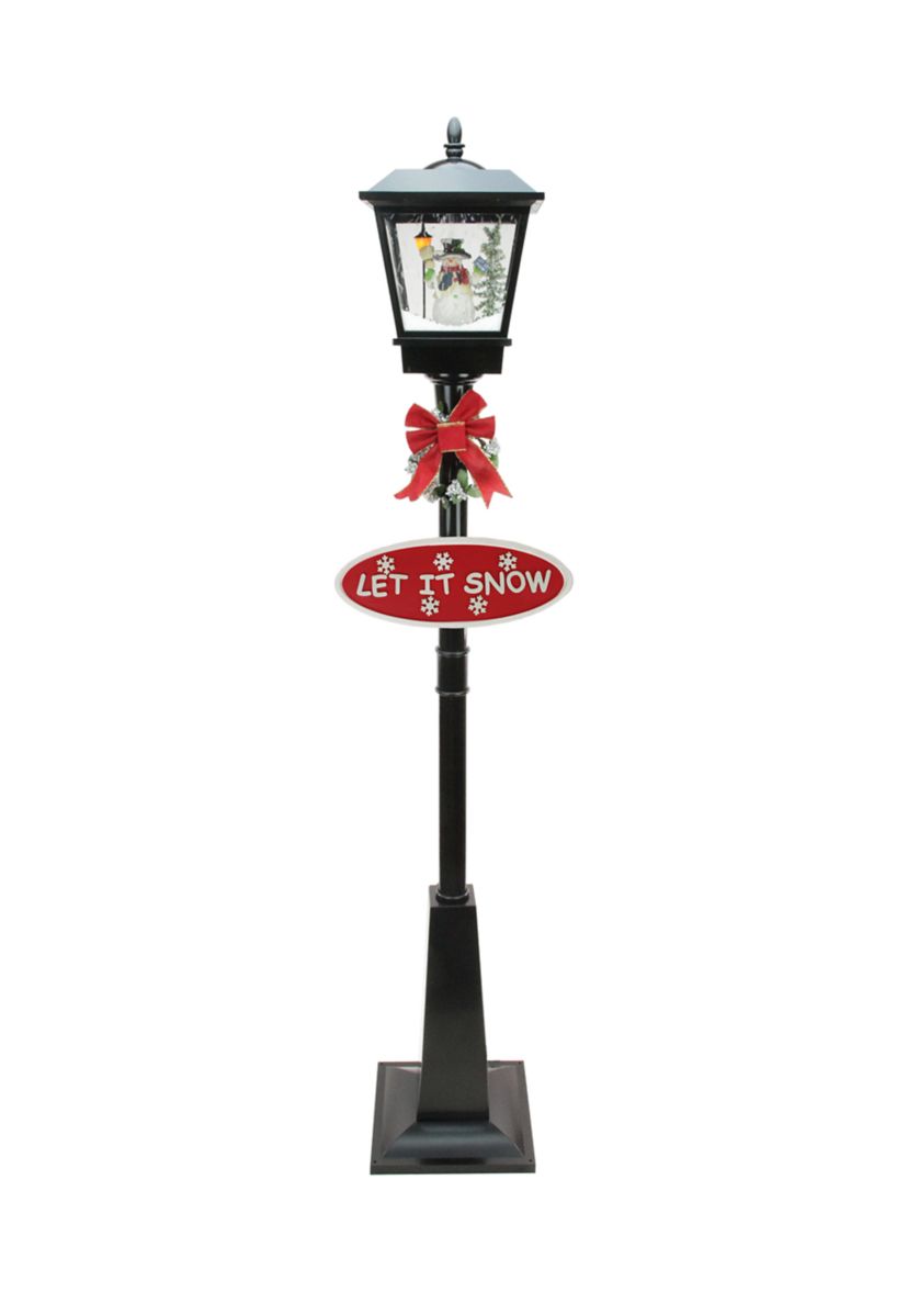 70.75" Black Lighted Musical Snowman Vertical Snowing Christmas Street Lamp