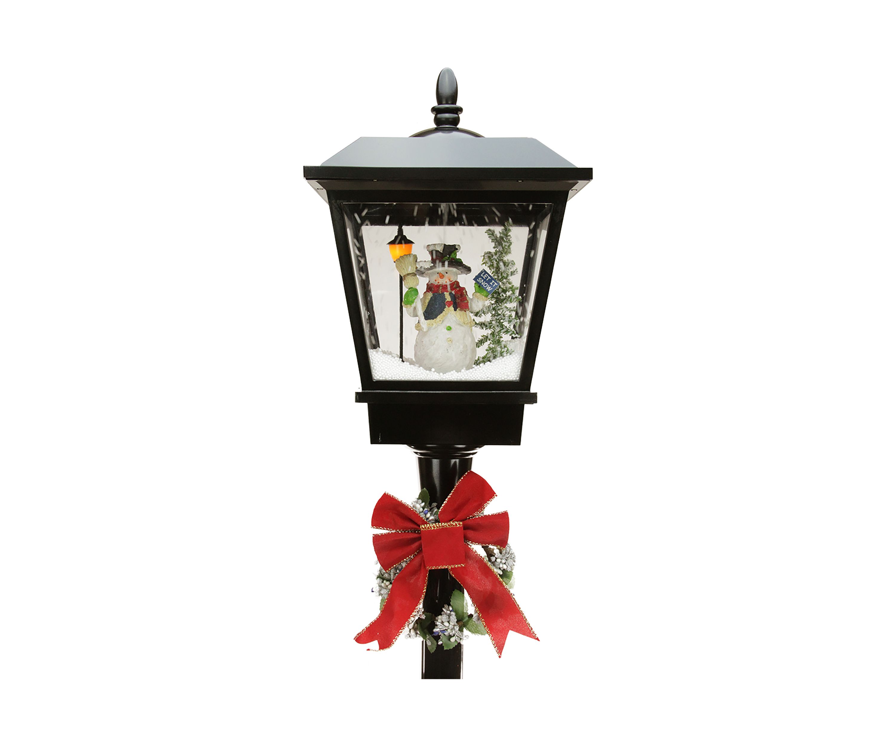 70.75" Black Lighted Musical Snowman Vertical Snowing Christmas Street Lamp