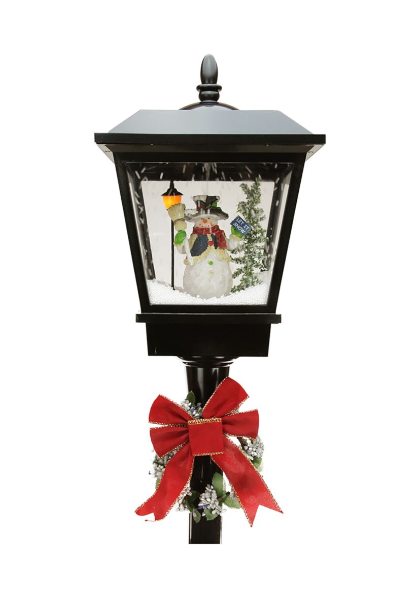 70.75" Black Lighted Musical Snowman Vertical Snowing Christmas Street Lamp