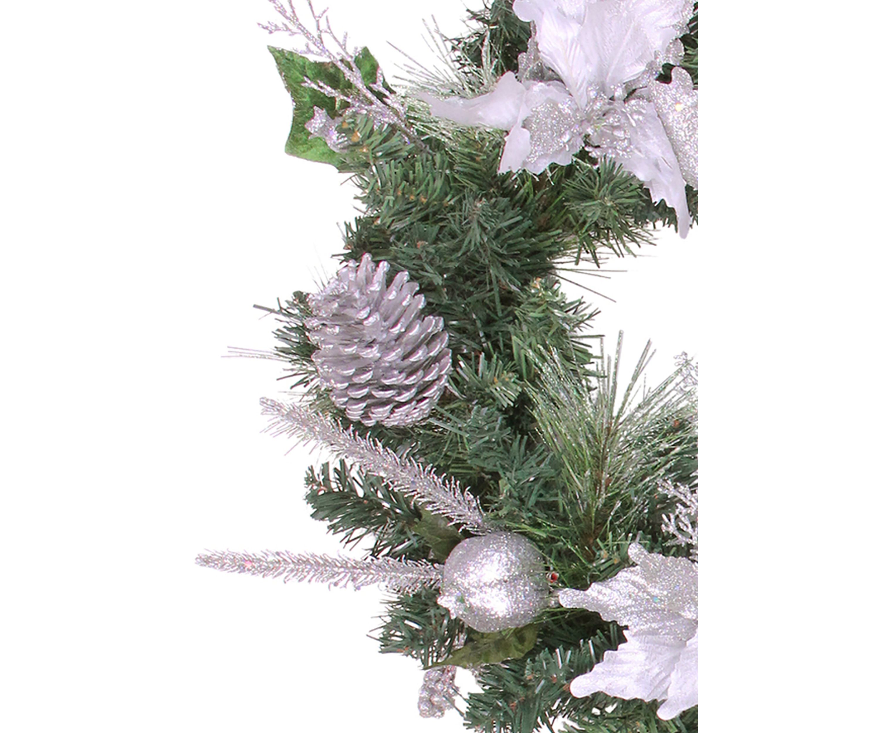 White Poinsettia and Pine Cone Artificial Christmas Wreath - 24" Unlit