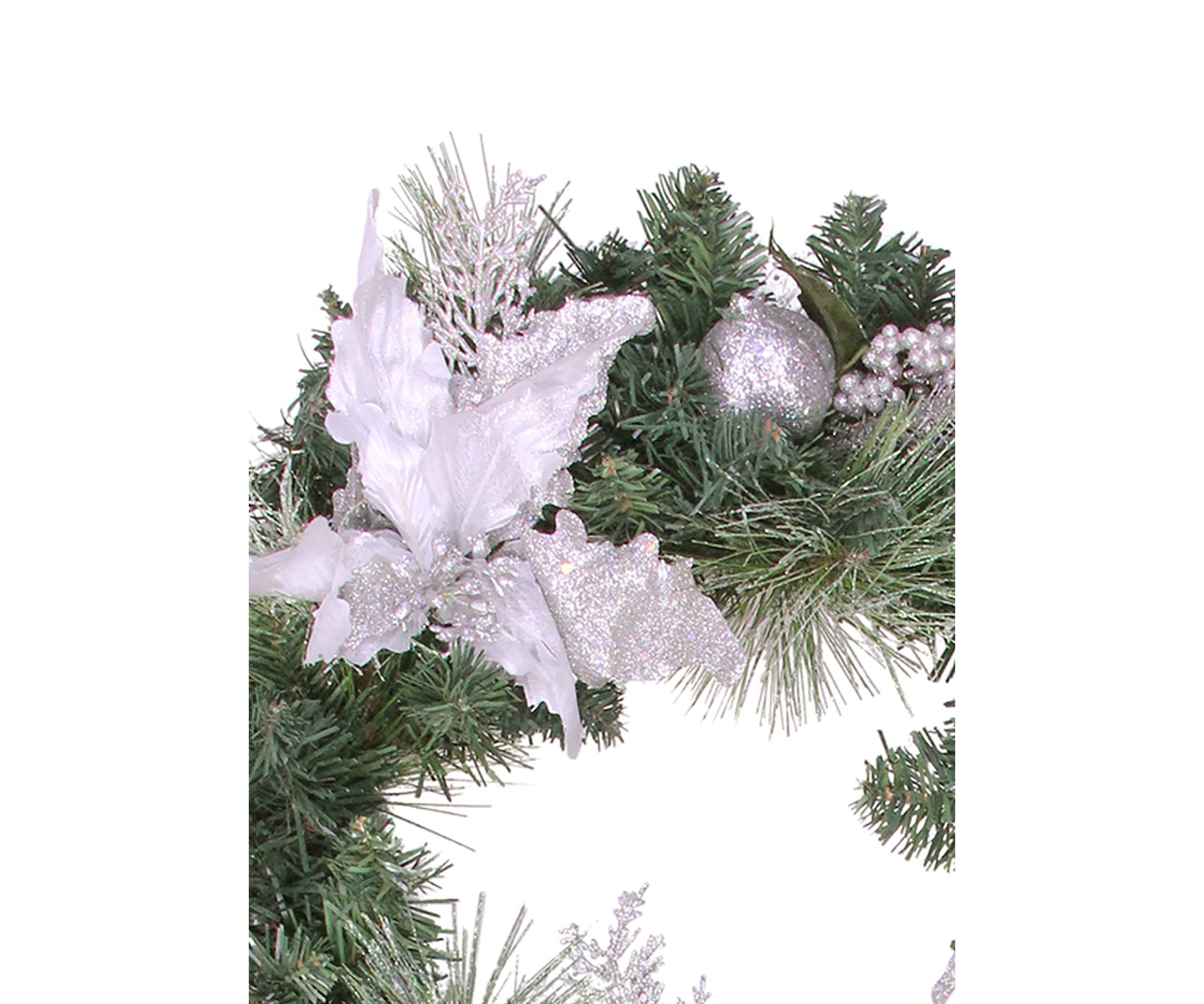 White Poinsettia and Pine Cone Artificial Christmas Wreath - 24" Unlit