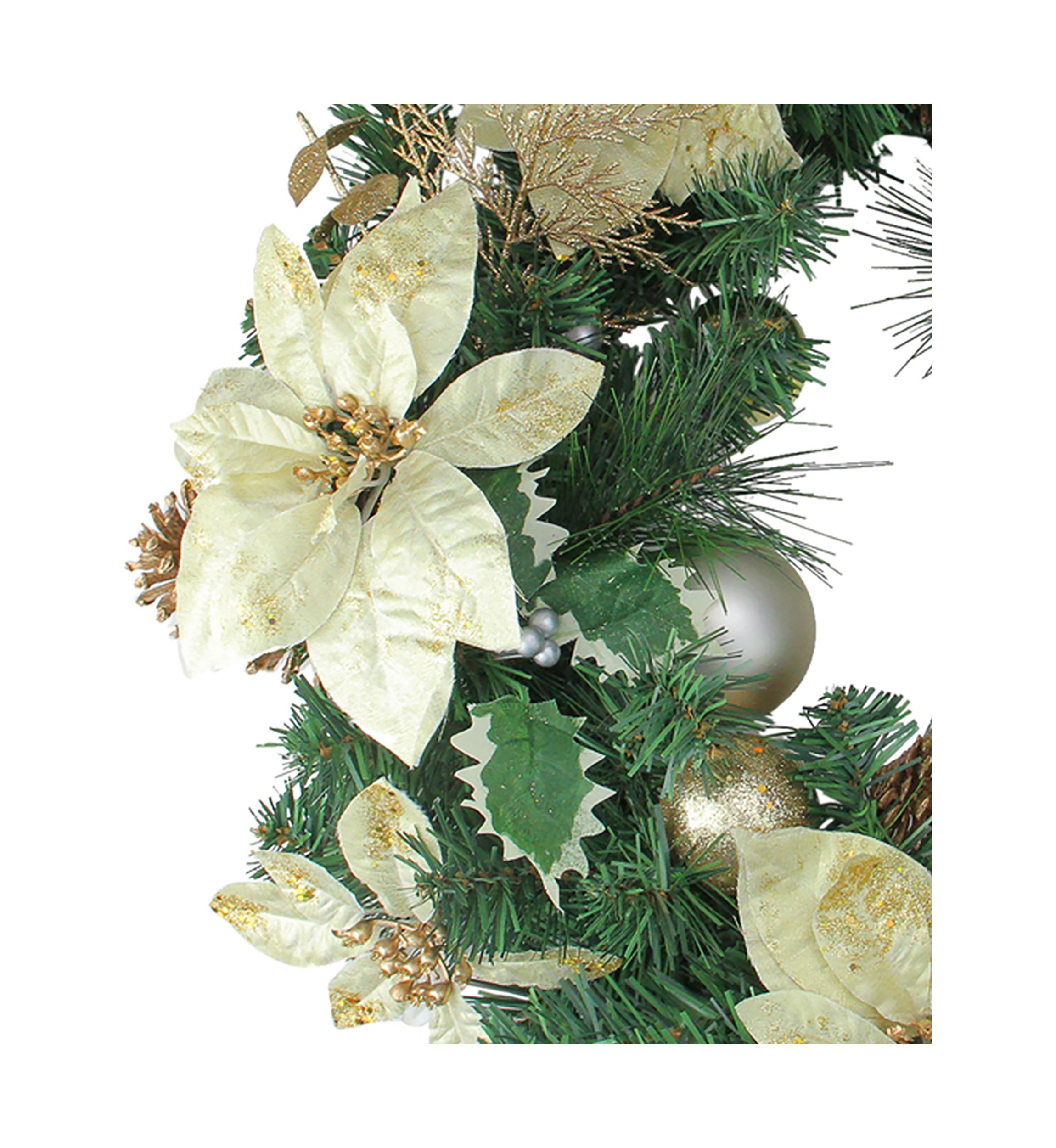 White Poinsettia and Pine Cone Artificial Christmas Wreath - 24" Unlit