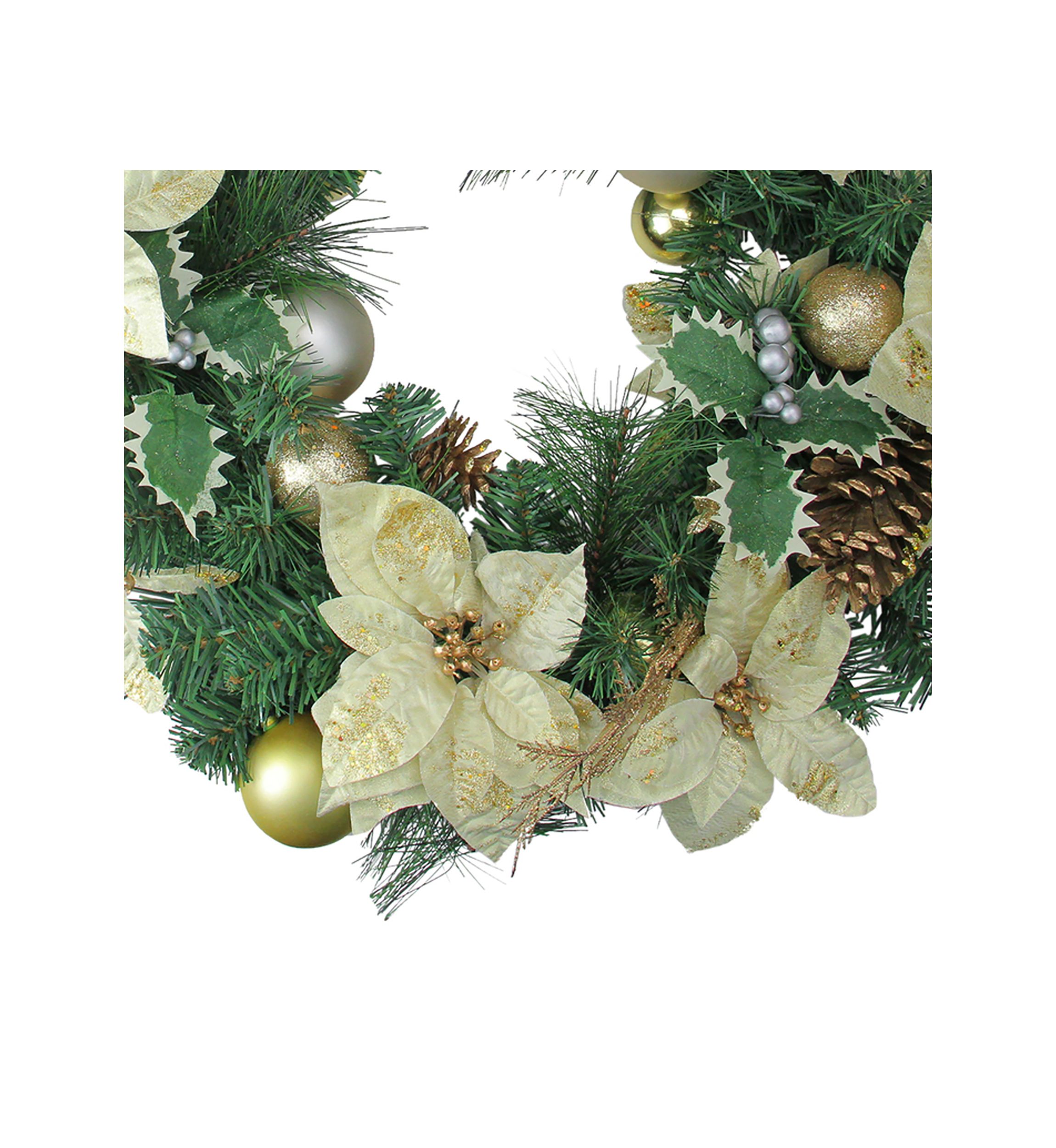 White Poinsettia and Pine Cone Artificial Christmas Wreath - 24" Unlit