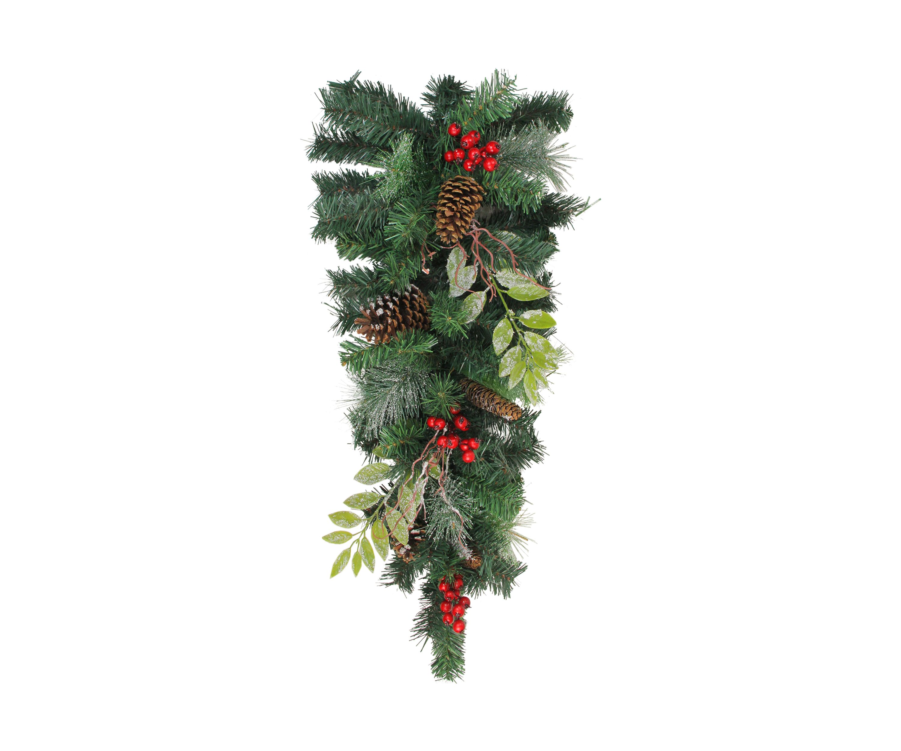 32" Pre-Decorated Frosted Pinecone Berries Artificial Christmas Teardrop Swag - Unlit