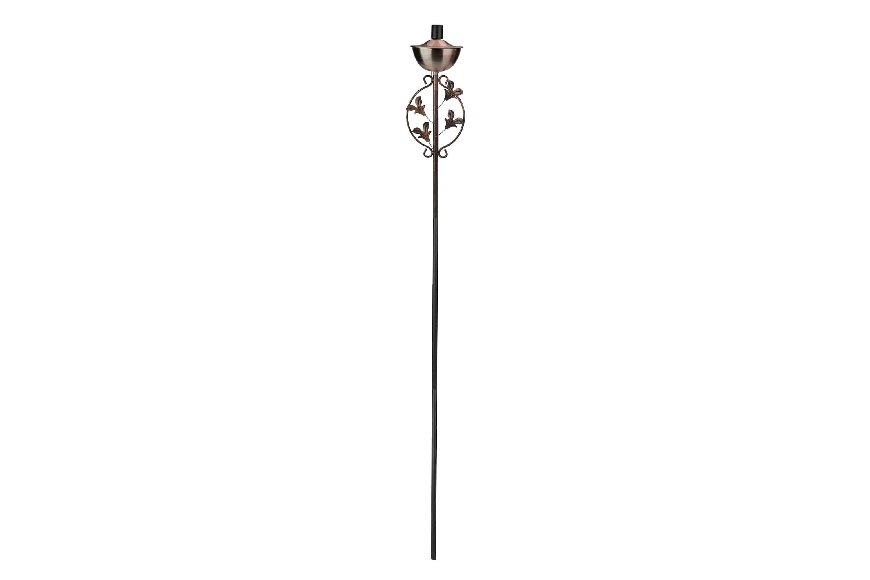 64.5" Brushed Copper Floral Motif Outdoor Patio Garden Oil Lamp Torch