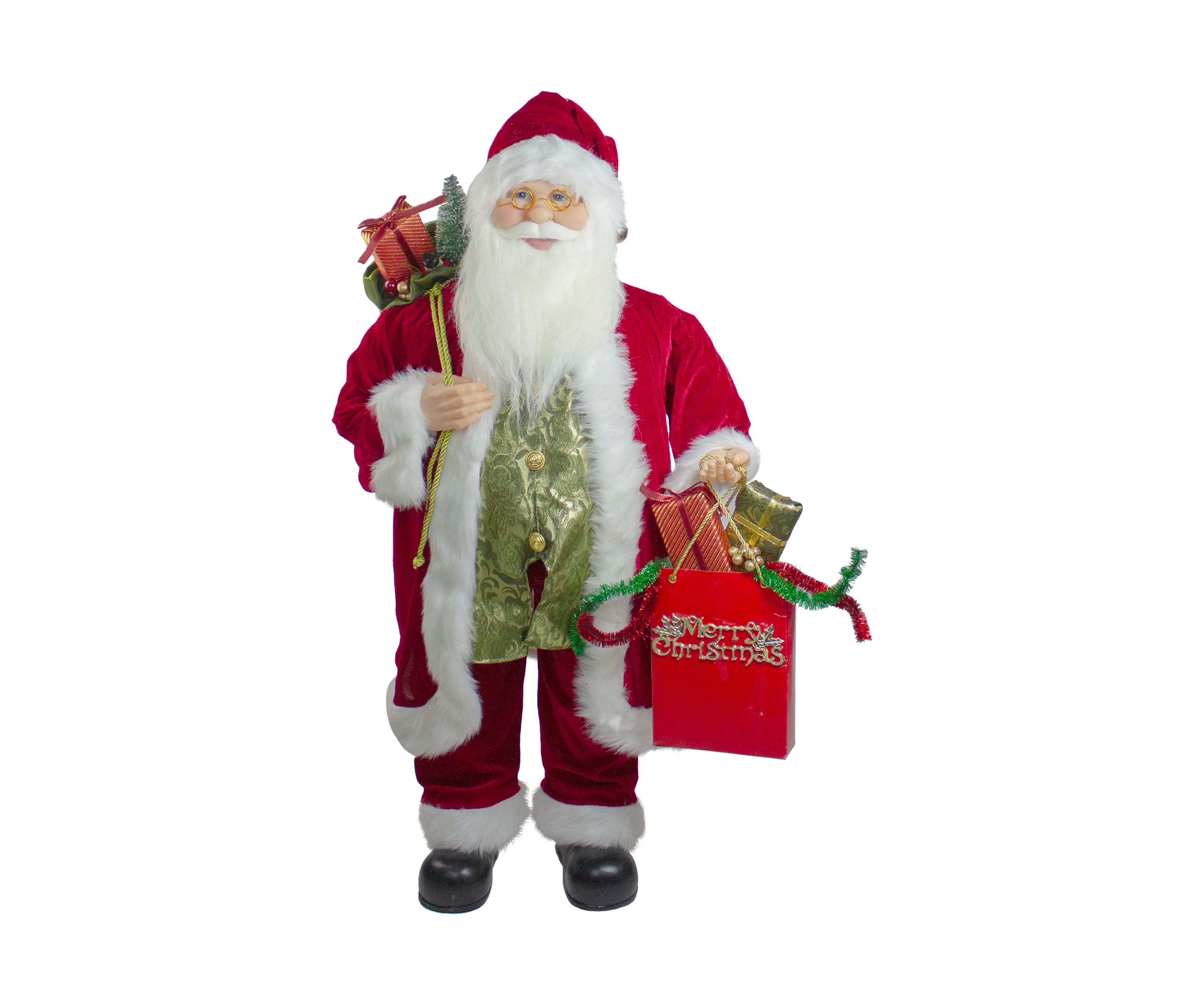 36" Red and White Standing Santa Claus Figure with Gift Bag