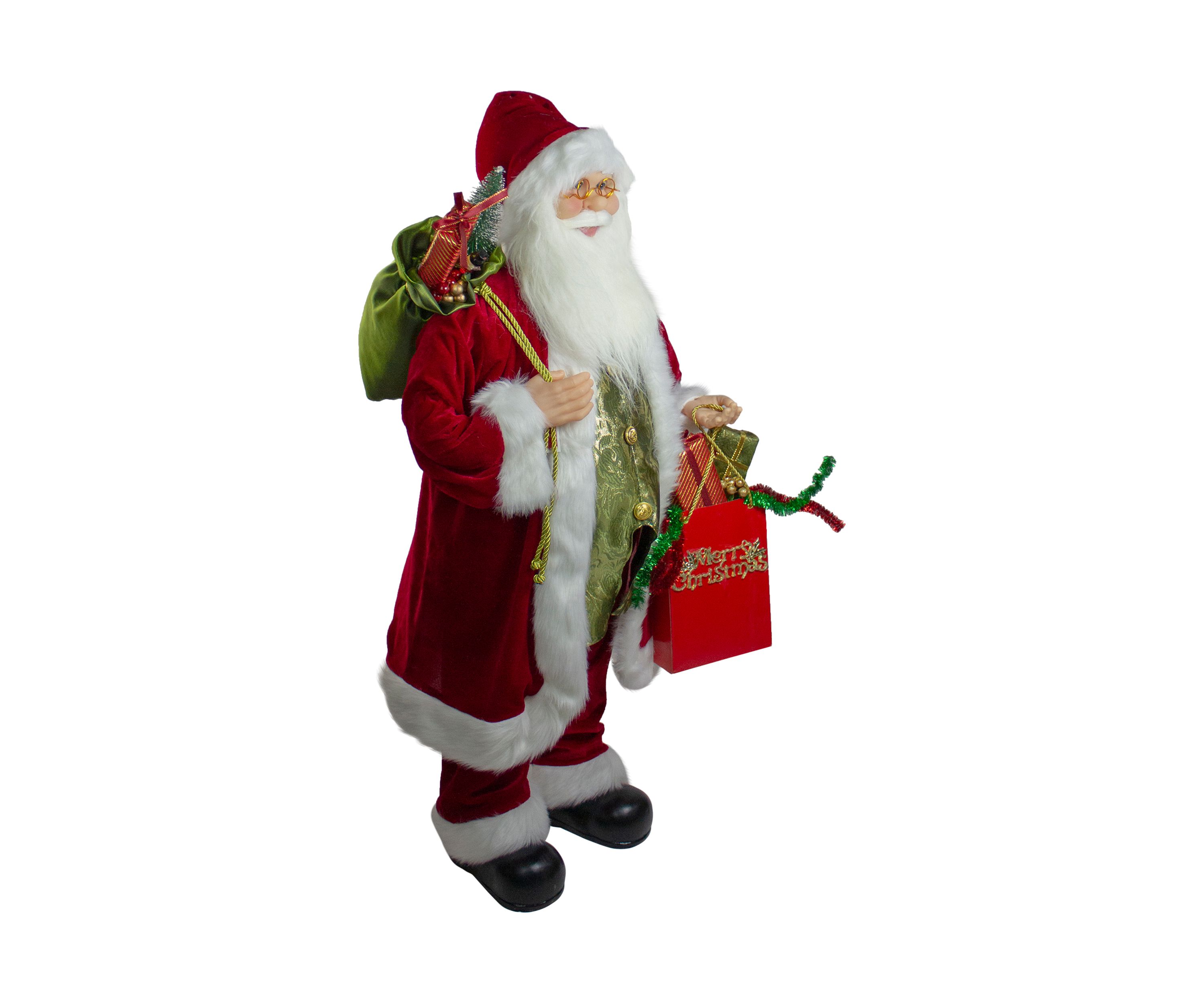 36" Red and White Standing Santa Claus Figure with Gift Bag