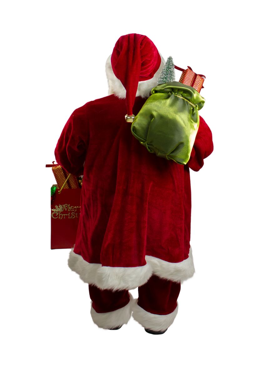 36" Red and White Standing Santa Claus Figure with Gift Bag