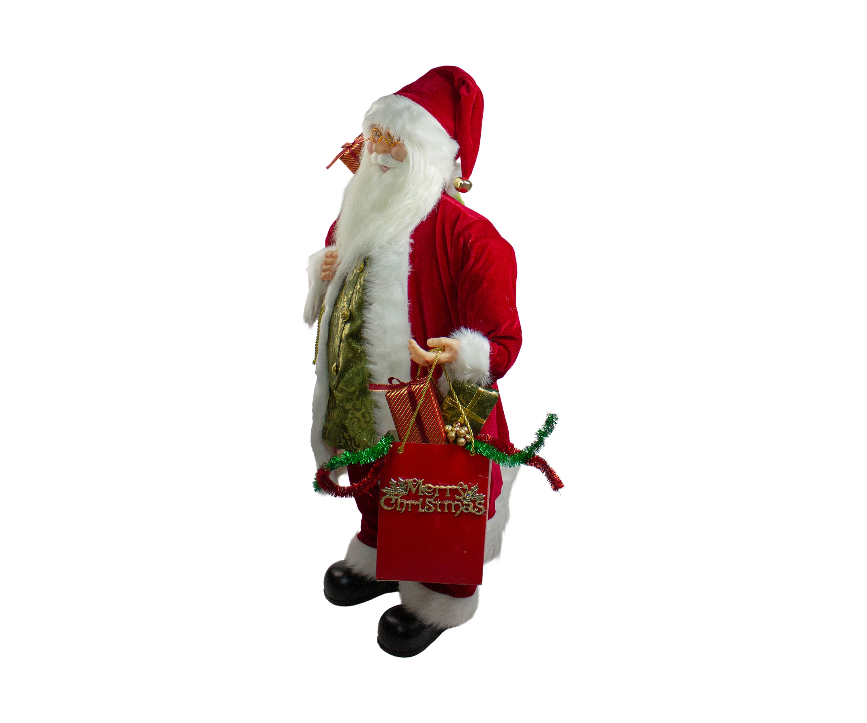 36" Red and White Standing Santa Claus Figure with Gift Bag