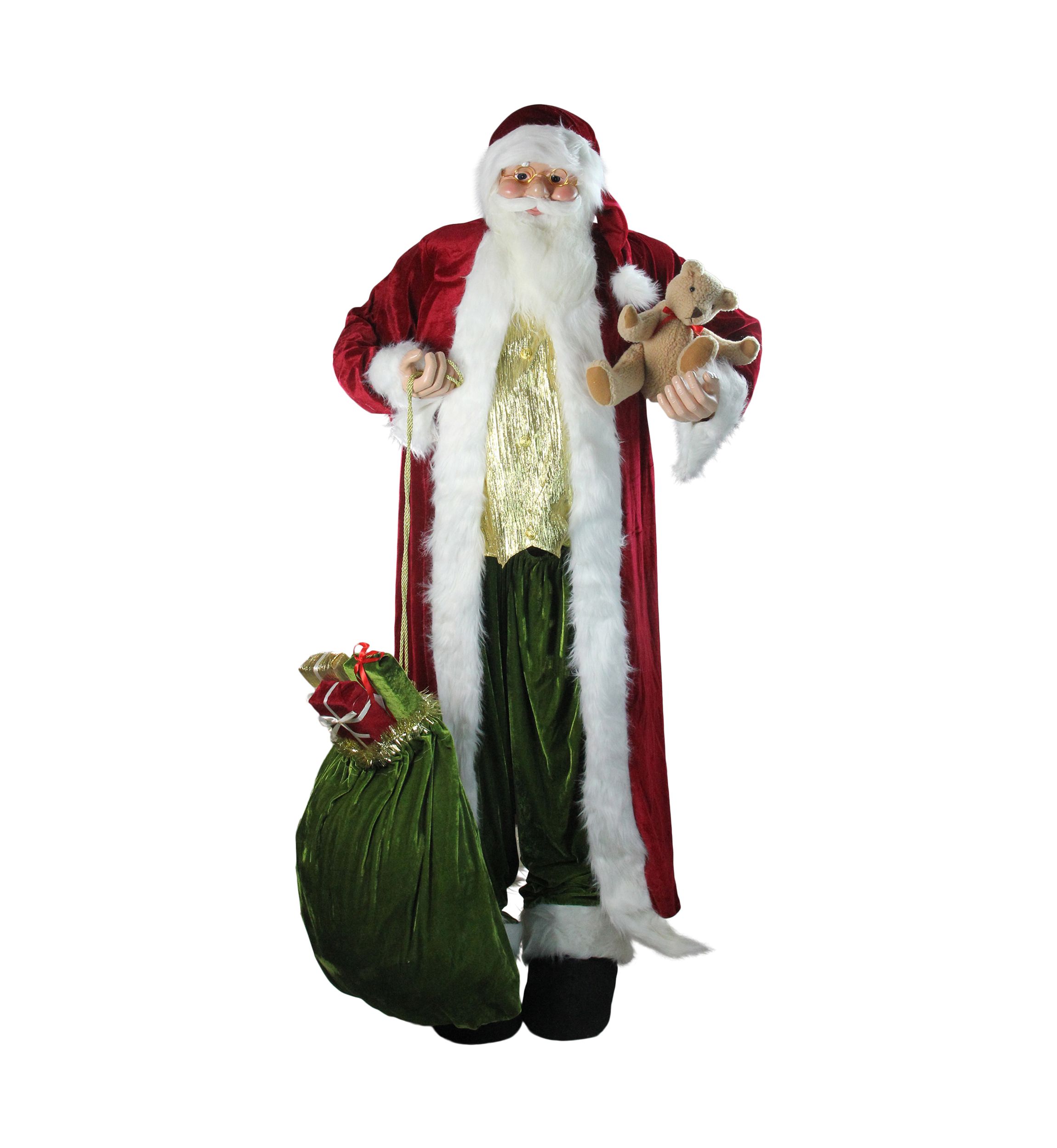 6 Standing Plush Christmas Santa Claus Figure with Teddy Bear and Gift Bag