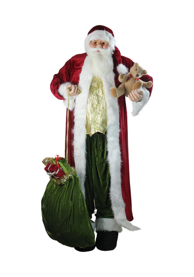 6 Standing Plush Christmas Santa Claus Figure with Teddy Bear and Gift Bag