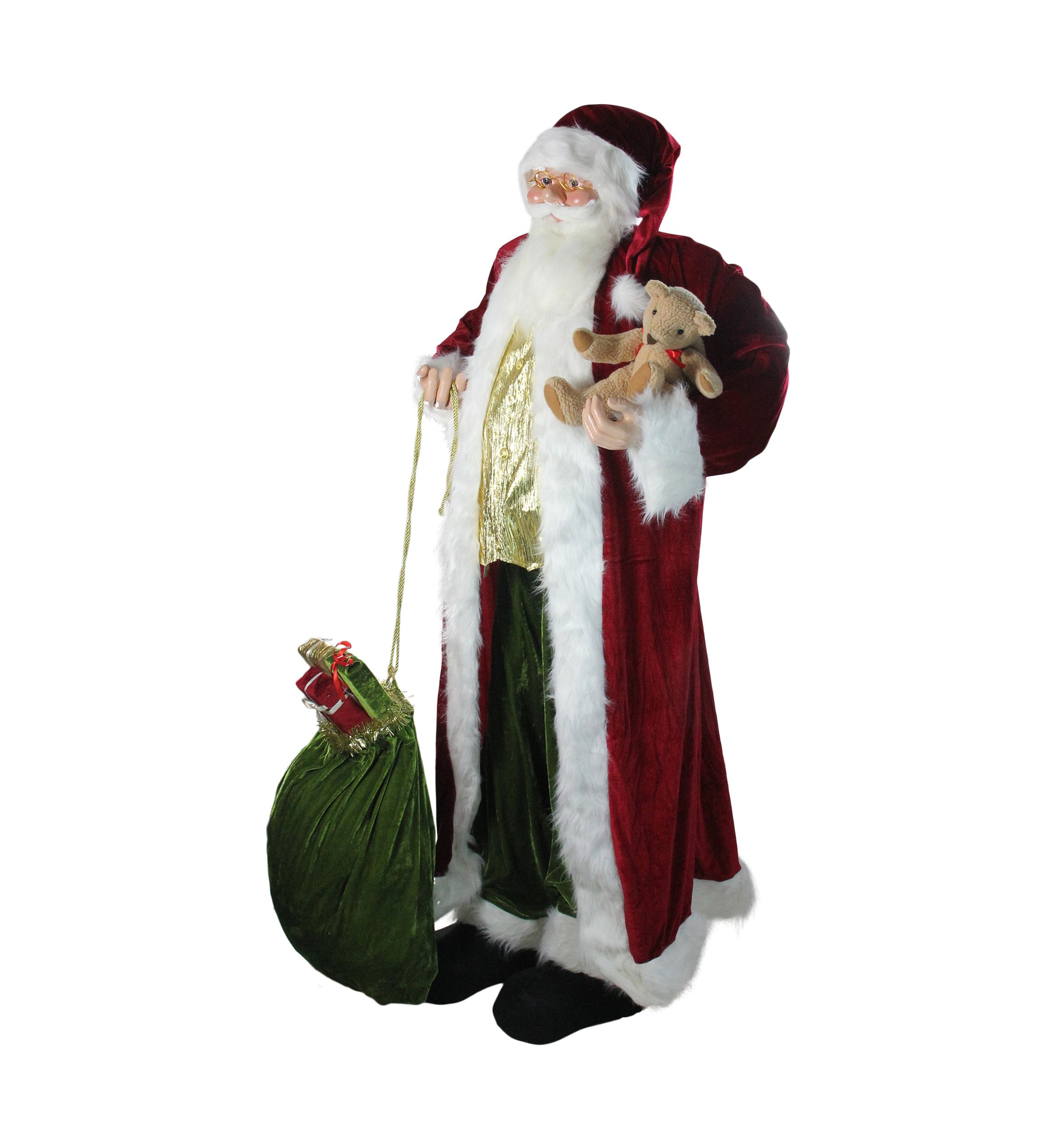 6 Standing Plush Christmas Santa Claus Figure with Teddy Bear and Gift Bag