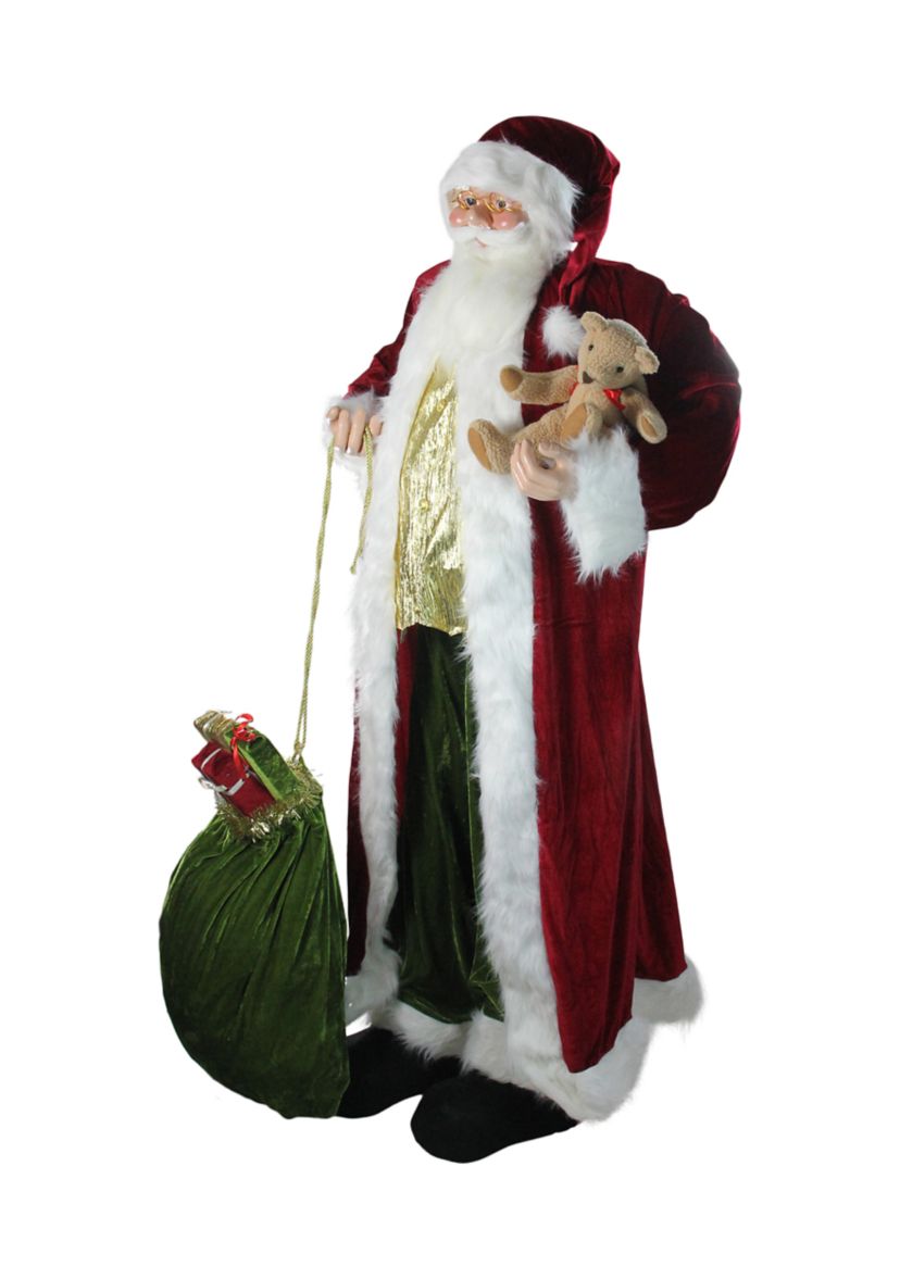 6 Standing Plush Christmas Santa Claus Figure with Teddy Bear and Gift Bag