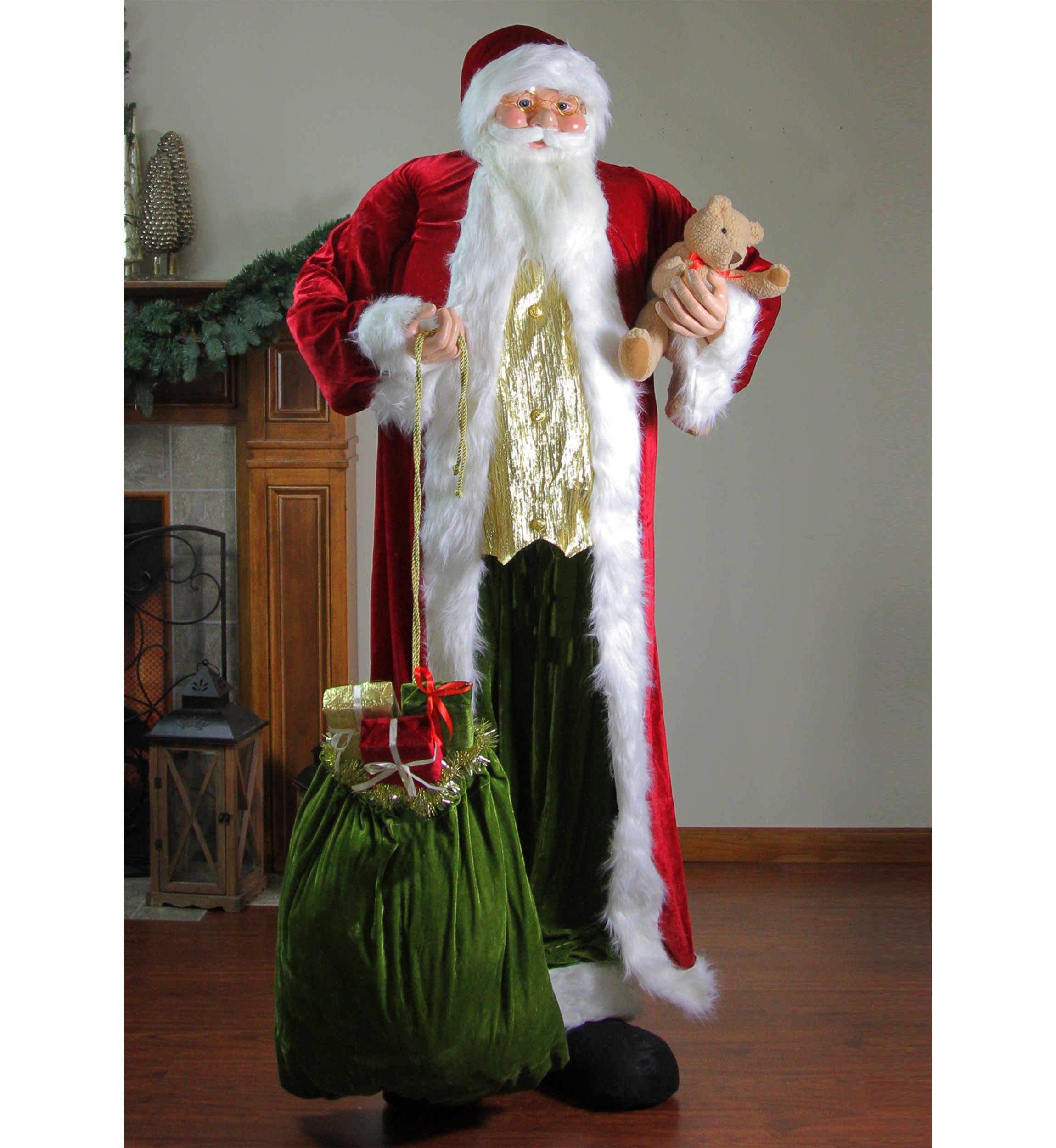 6 Standing Plush Christmas Santa Claus Figure with Teddy Bear and Gift Bag