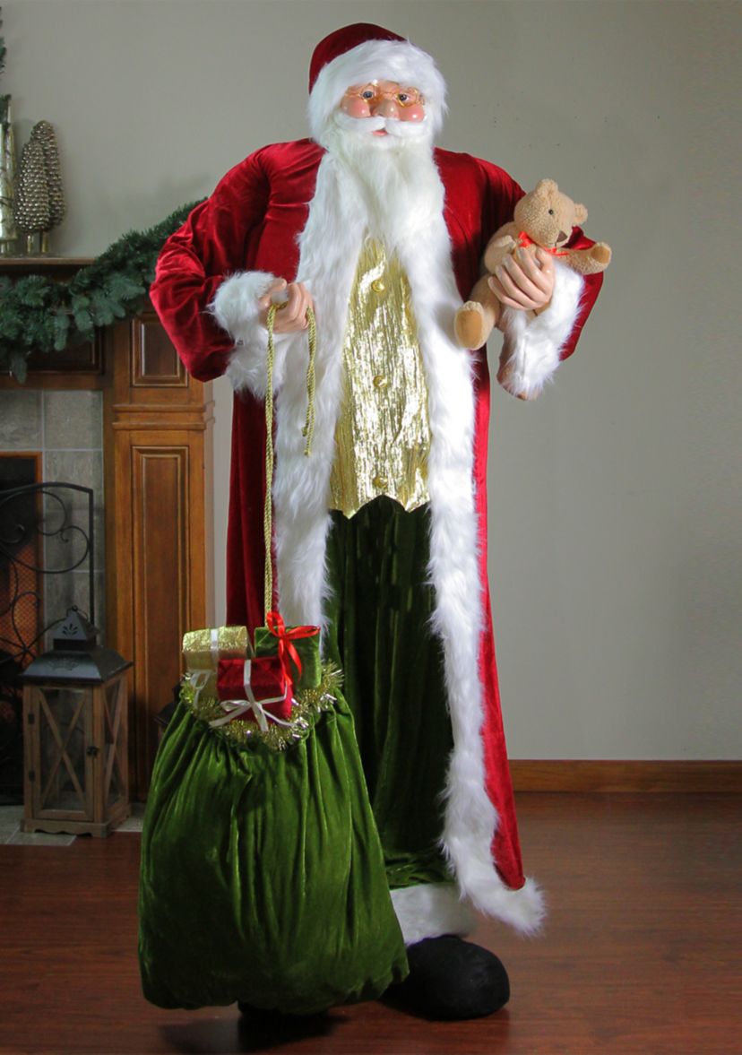 6 Standing Plush Christmas Santa Claus Figure with Teddy Bear and Gift Bag