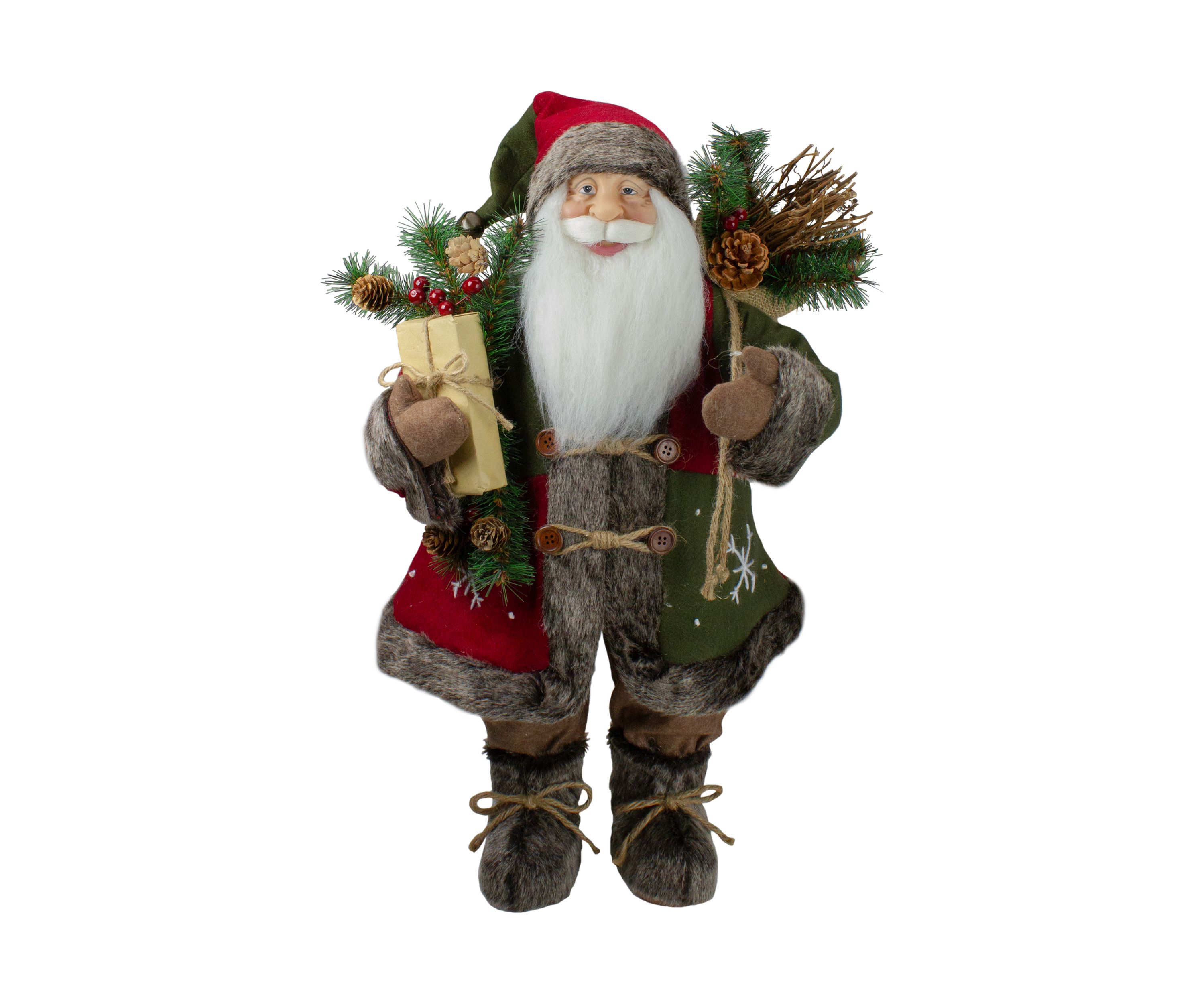 25" Brown and Red Standing Santa Claus Christmas Figurine with Snowflake Jacket