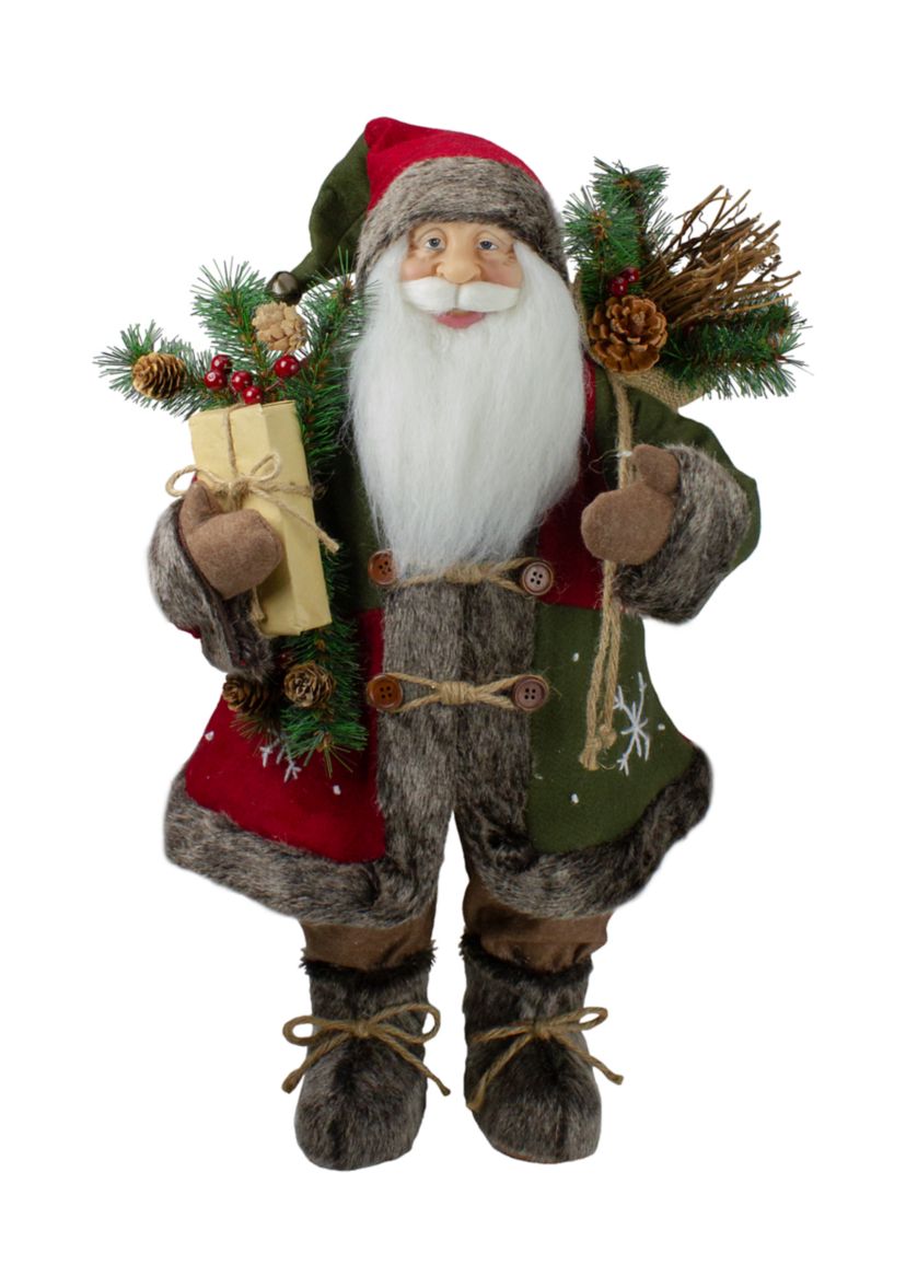 25" Brown and Red Standing Santa Claus Christmas Figurine with Snowflake Jacket