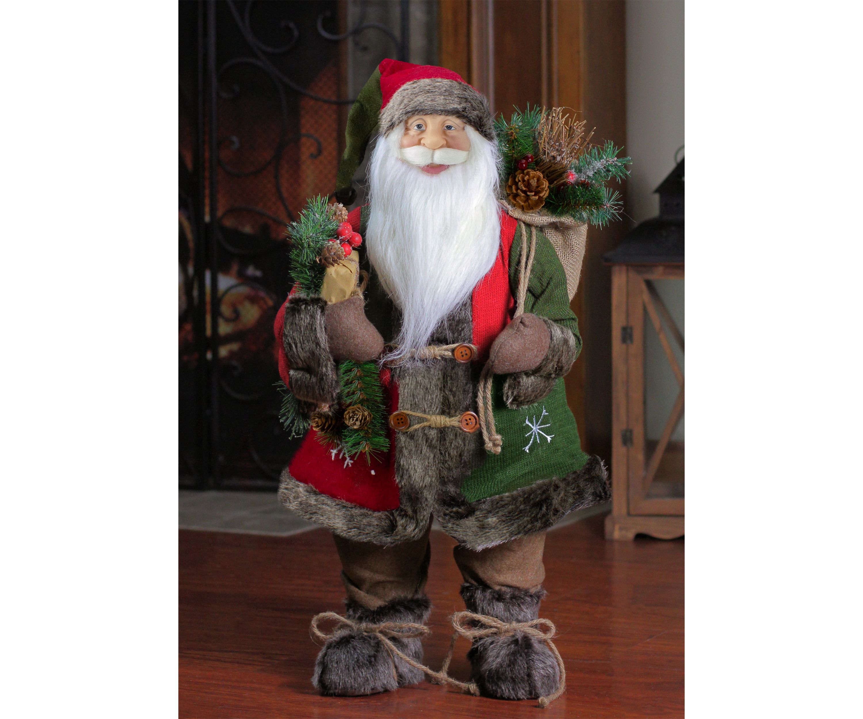 25" Brown and Red Standing Santa Claus Christmas Figurine with Snowflake Jacket